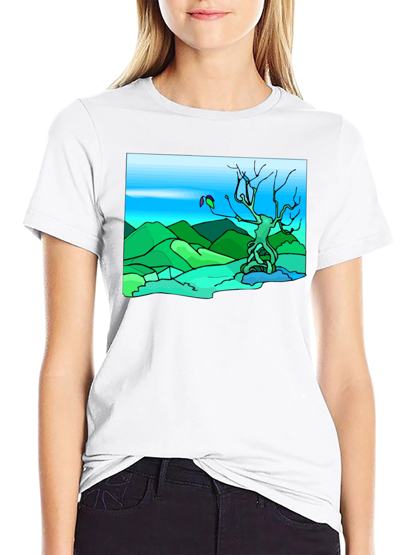 Black Artsy Nature Scene Black T-Shirt view 9