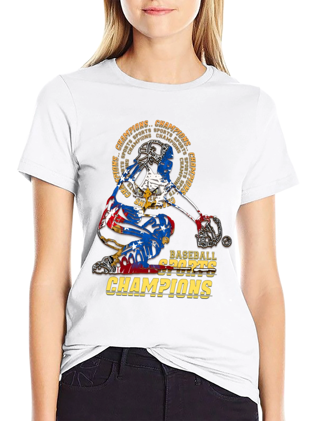 Black Baseball Catcher Champions T-Shirt view 9