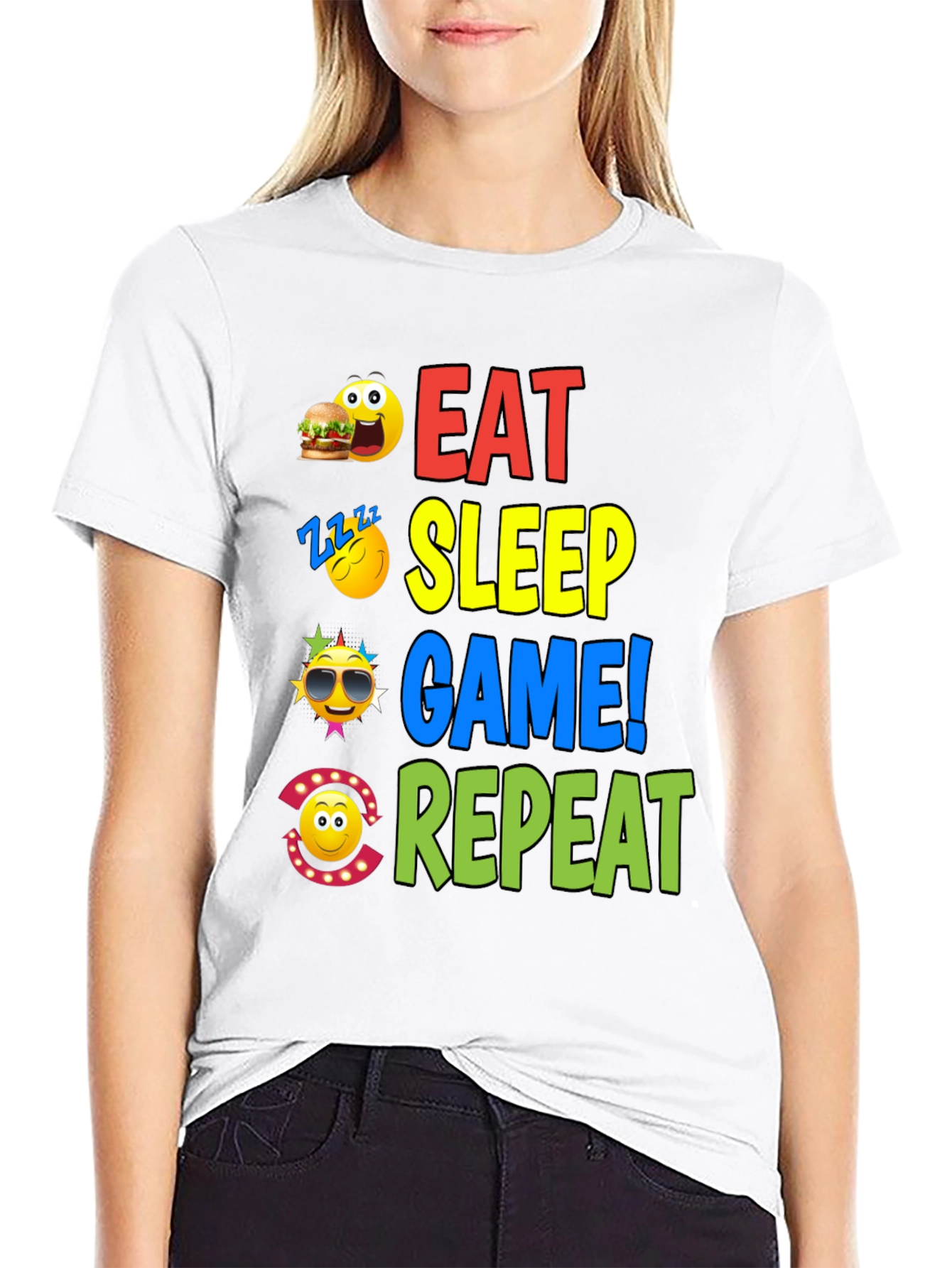 Black Eat Sleep Game Repeat Graphic T-Shirt view 9