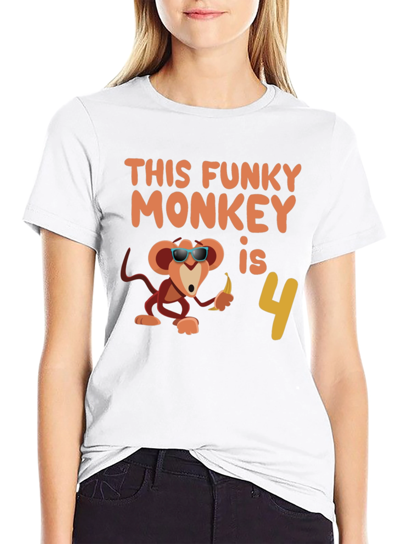 Black Funky Monkey Birthday T-Shirt: 4th Birthday Apparel view 9