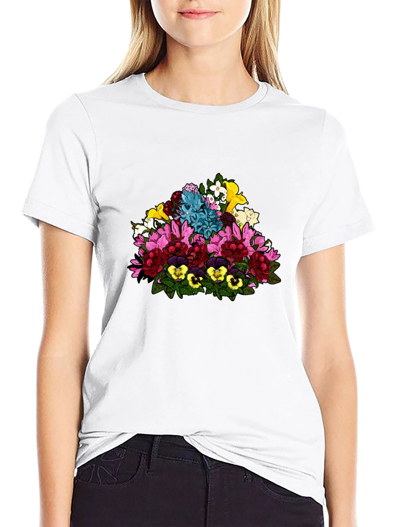 Black Floral Bouquet Graphic Black T-Shirt view 9