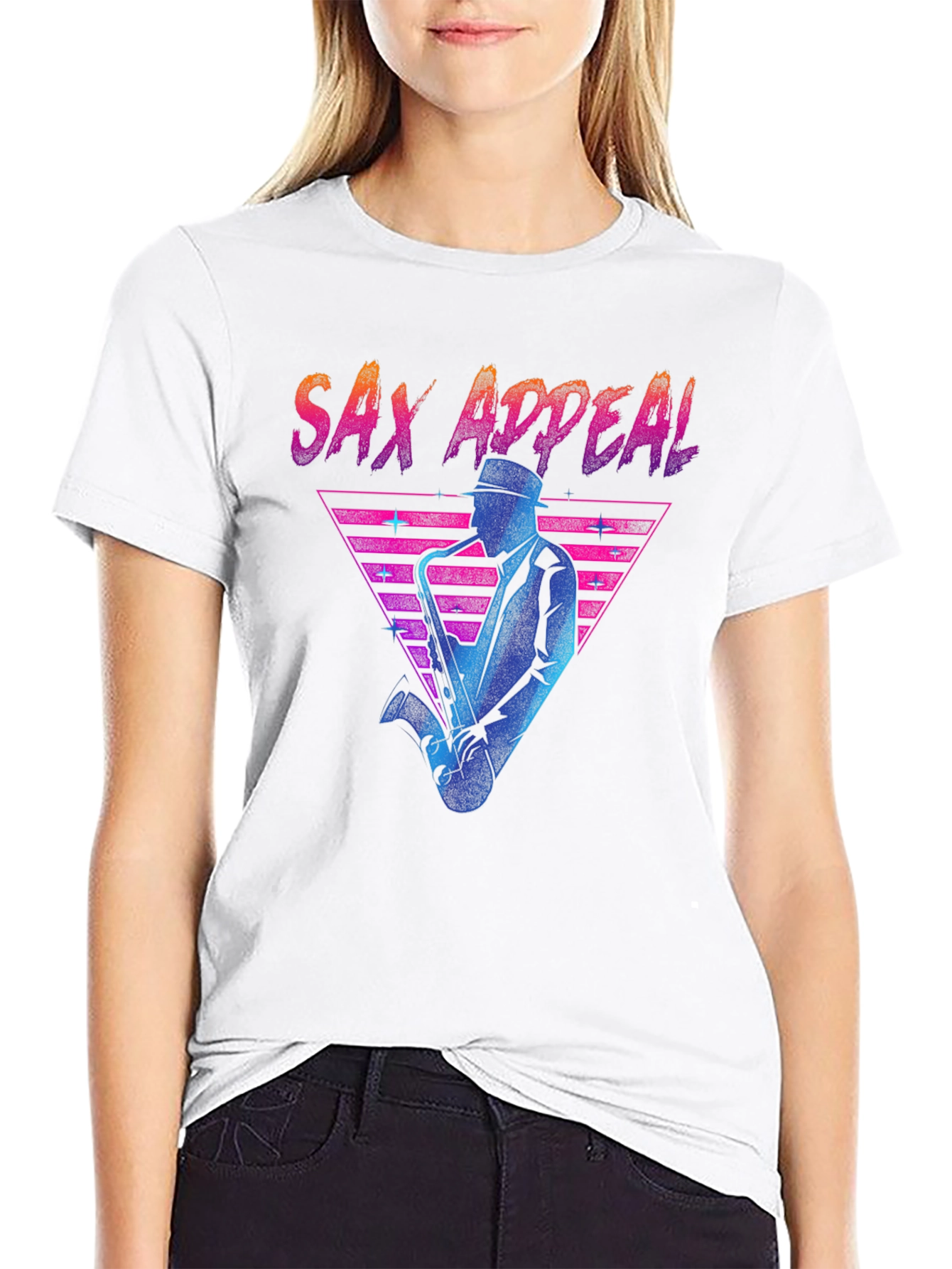 Black Sax Appeal T-Shirt - Retro 80s Design view 9