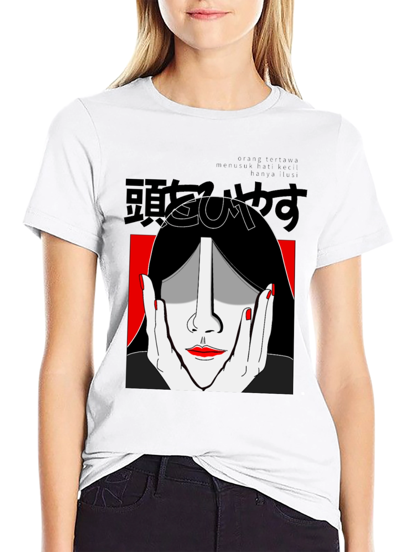Black Graphic Print Tee - Striking Face Design view 9