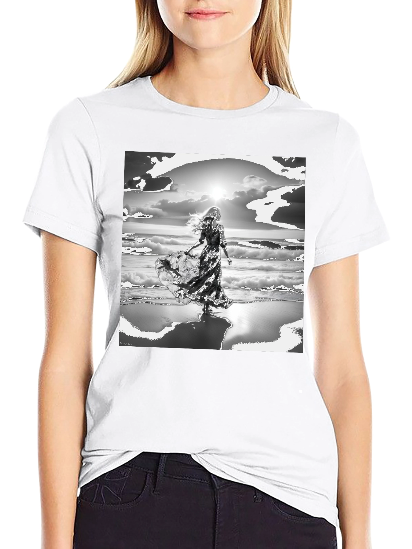Black Woman on Beach Graphic Tee - Black view 9