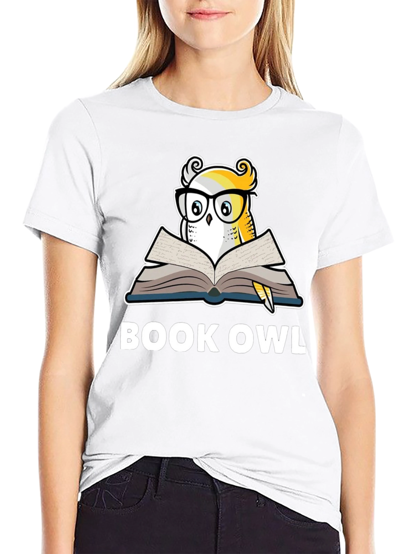 Black Book Owl Graphic T-Shirt - Black Cotton Tee view 9