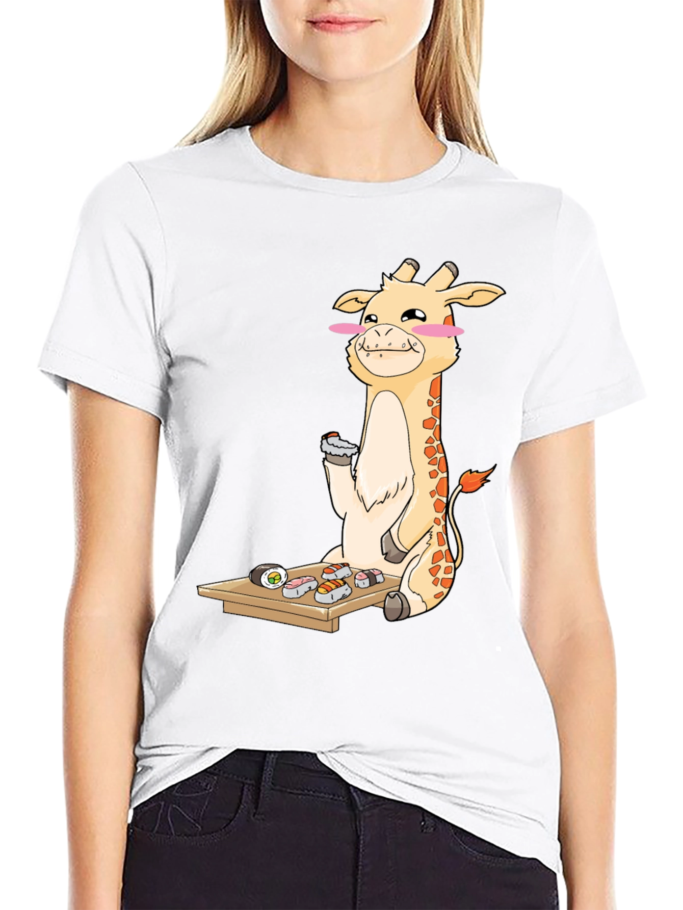 Black Giraffe Sushi Lover T-Shirt - Fun Cartoon Graphic Tee view 9