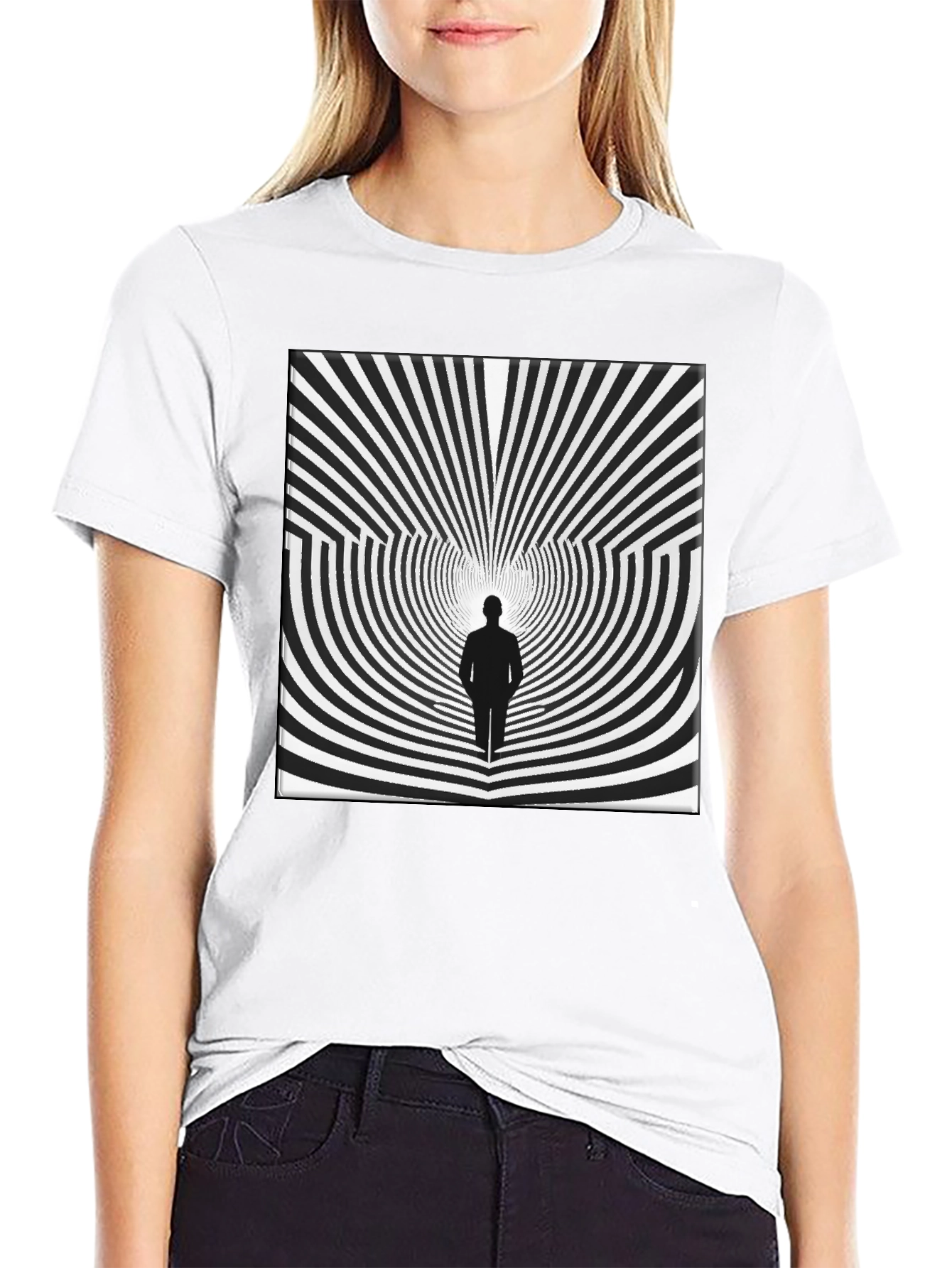Black Optical Illusion Graphic Tee - Black Cotton Shirt view 9