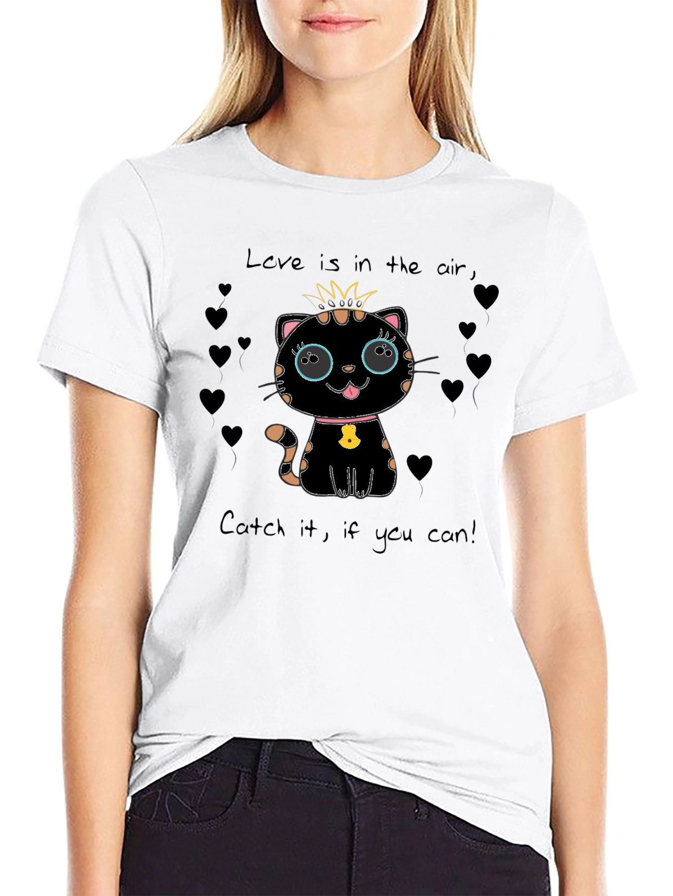 Black Cute Cat Love T-Shirt view 9