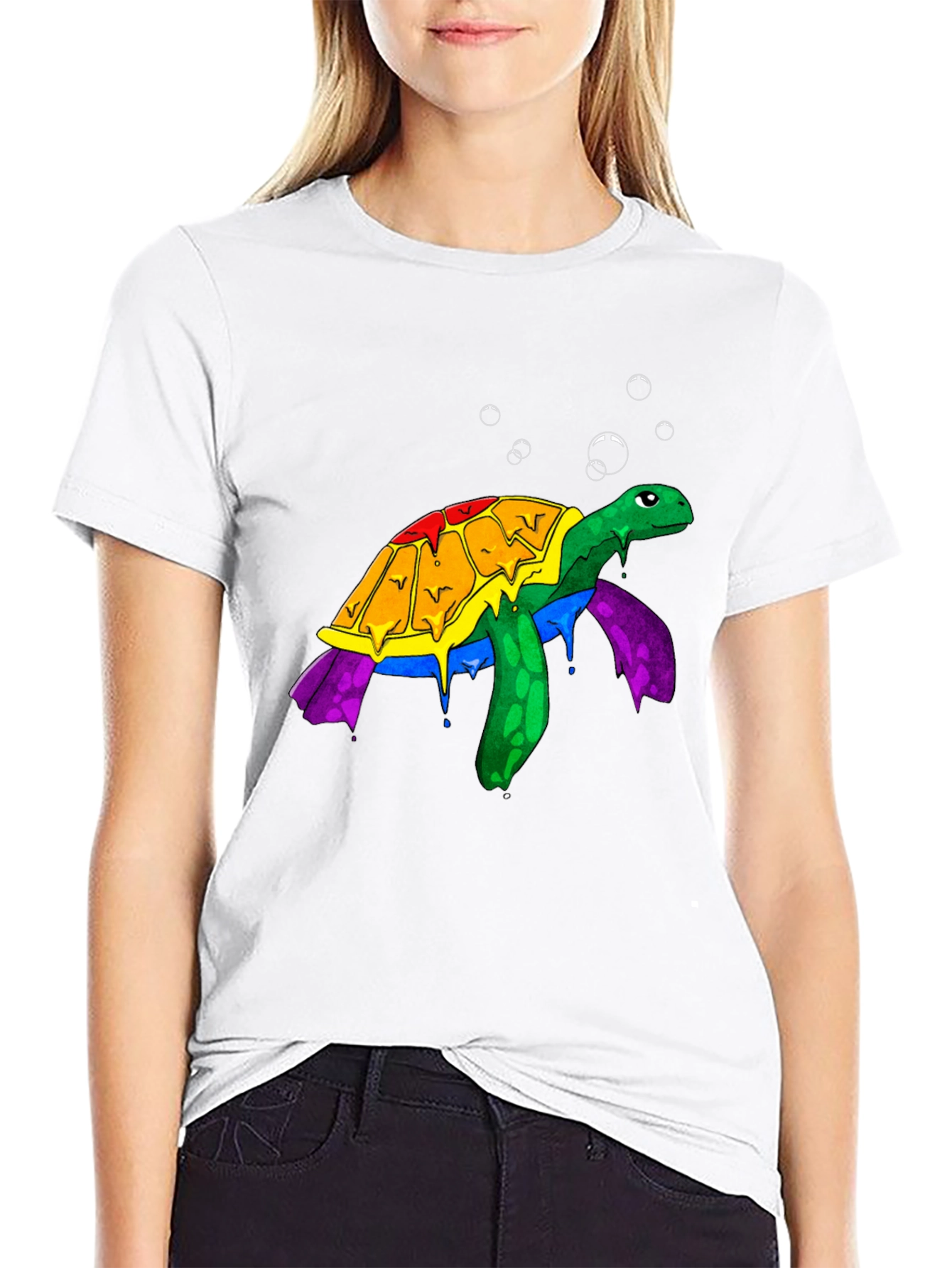 Black Rainbow Turtle Graphic Tee - Unique Animal Design view 9