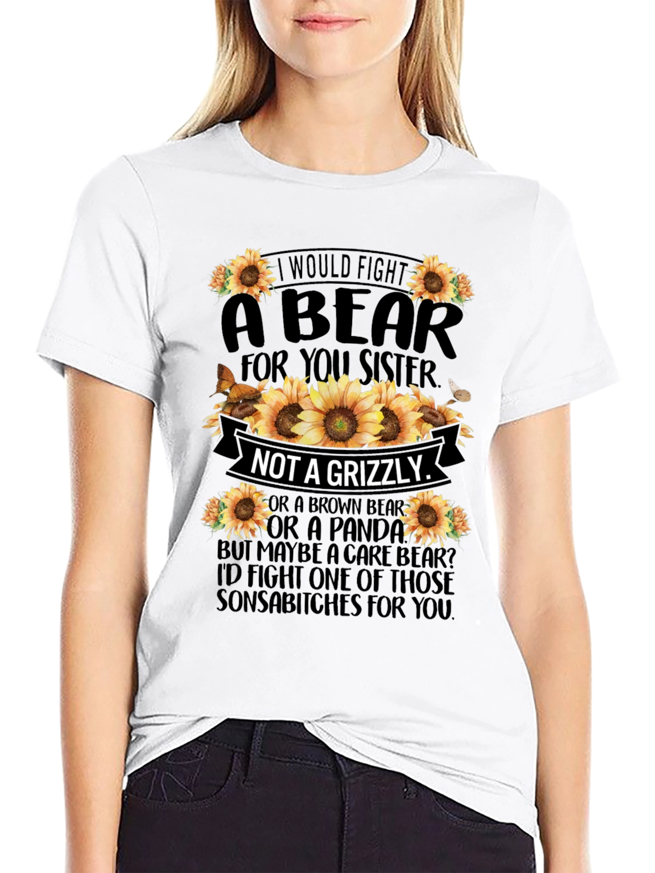 Black I Would Fight A Bear Sister T-Shirt view 9
