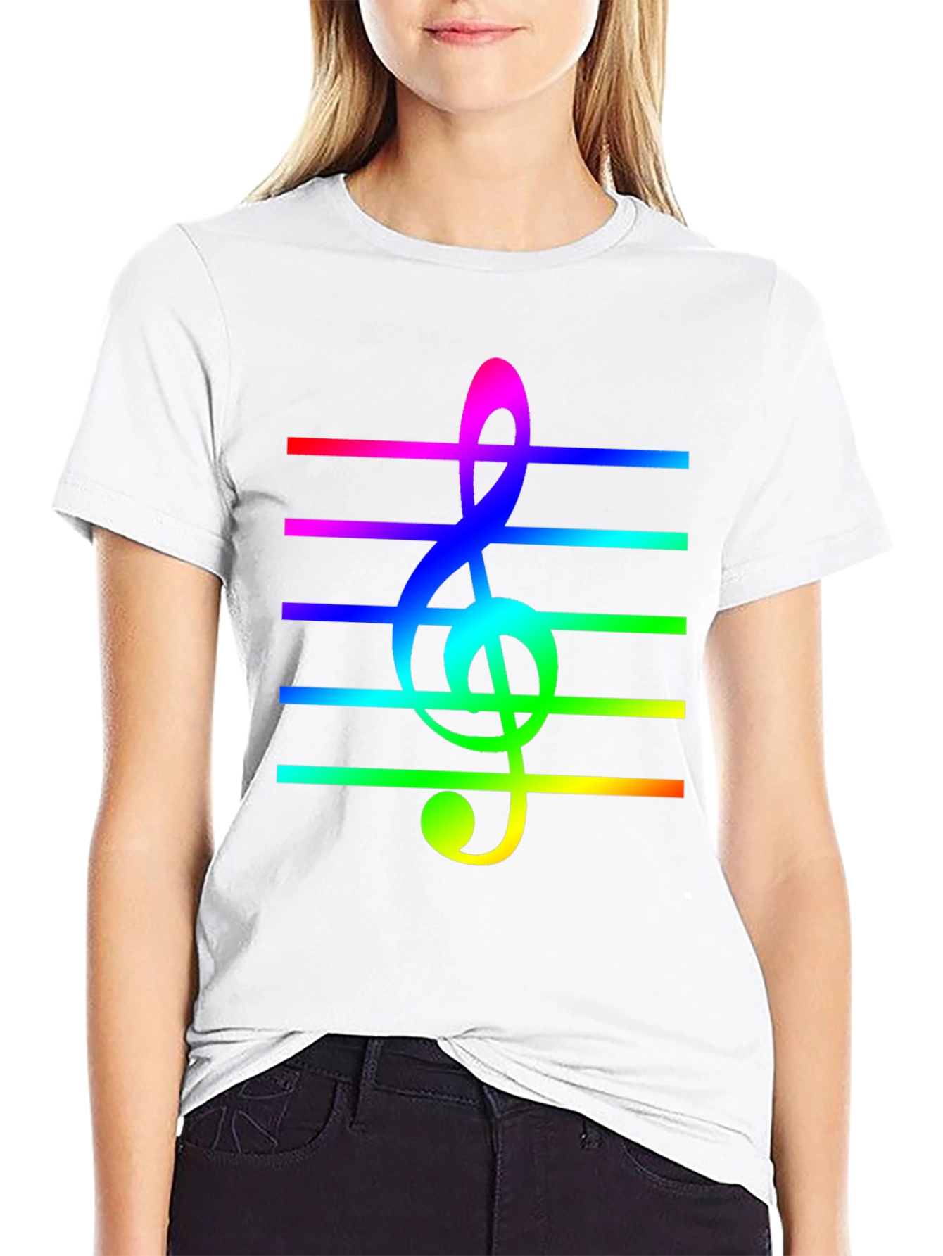 Black Rainbow Treble Clef Music Staff T-Shirt view 9