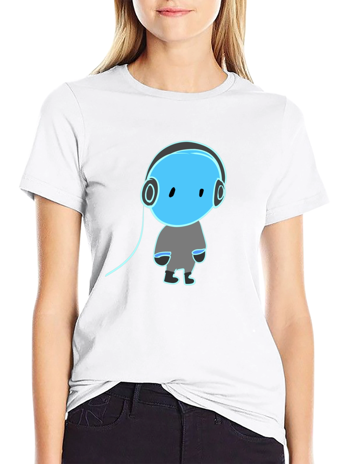 Black Cool Graphic Tee - Blue Headphone Dude view 9