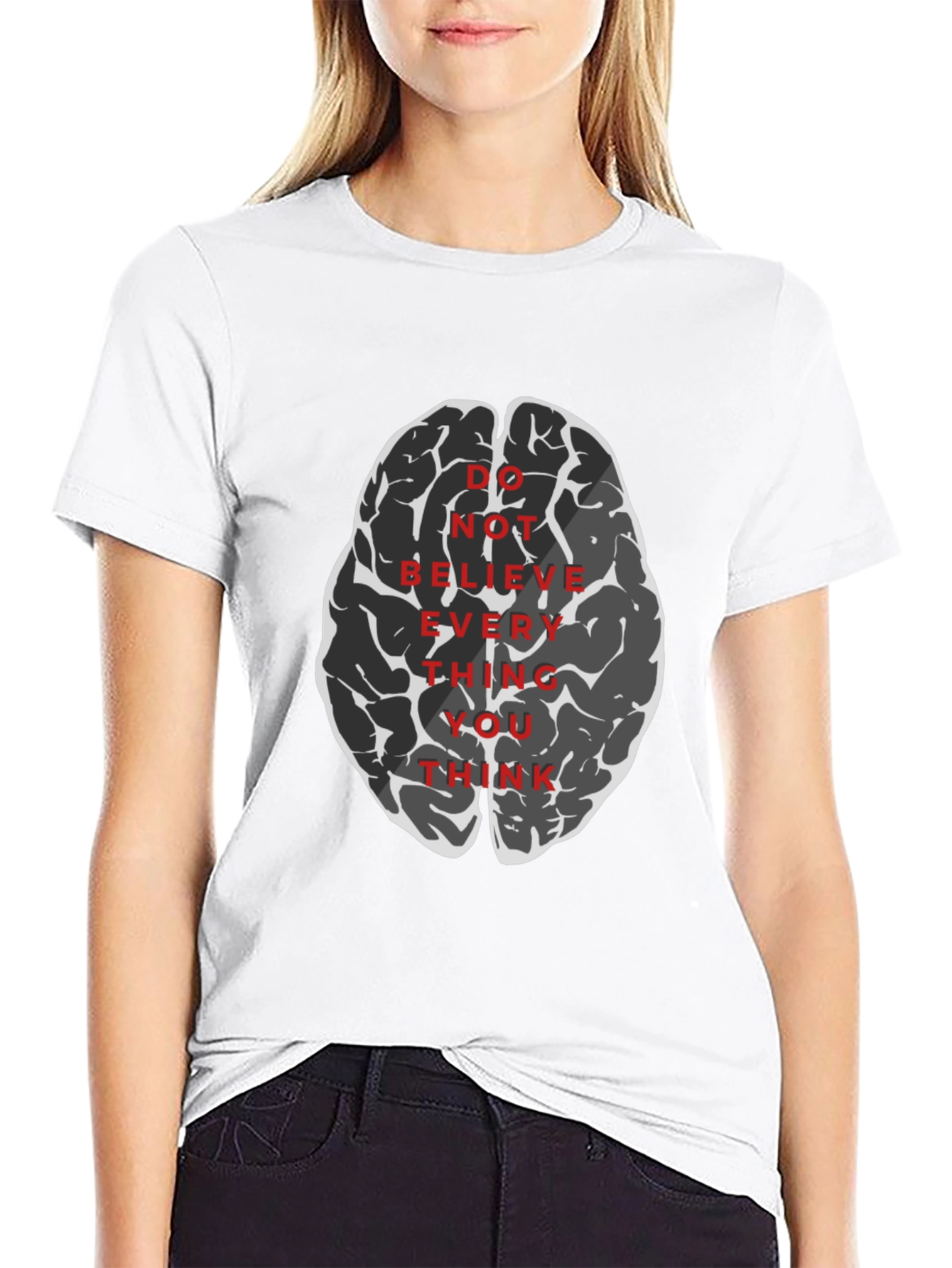 Black Brain Graphic Tee - Do Not Believe Everything You Think T-Shirt view 9