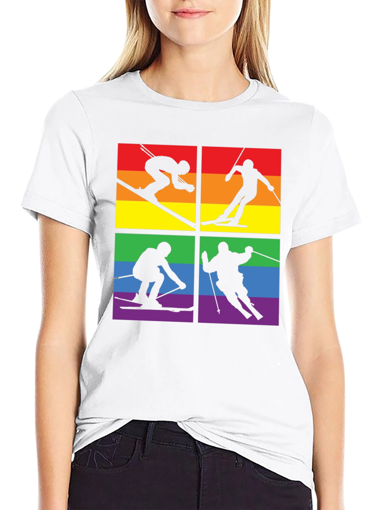 Black LGBTQ+ Pride Skiing T-Shirt view 9
