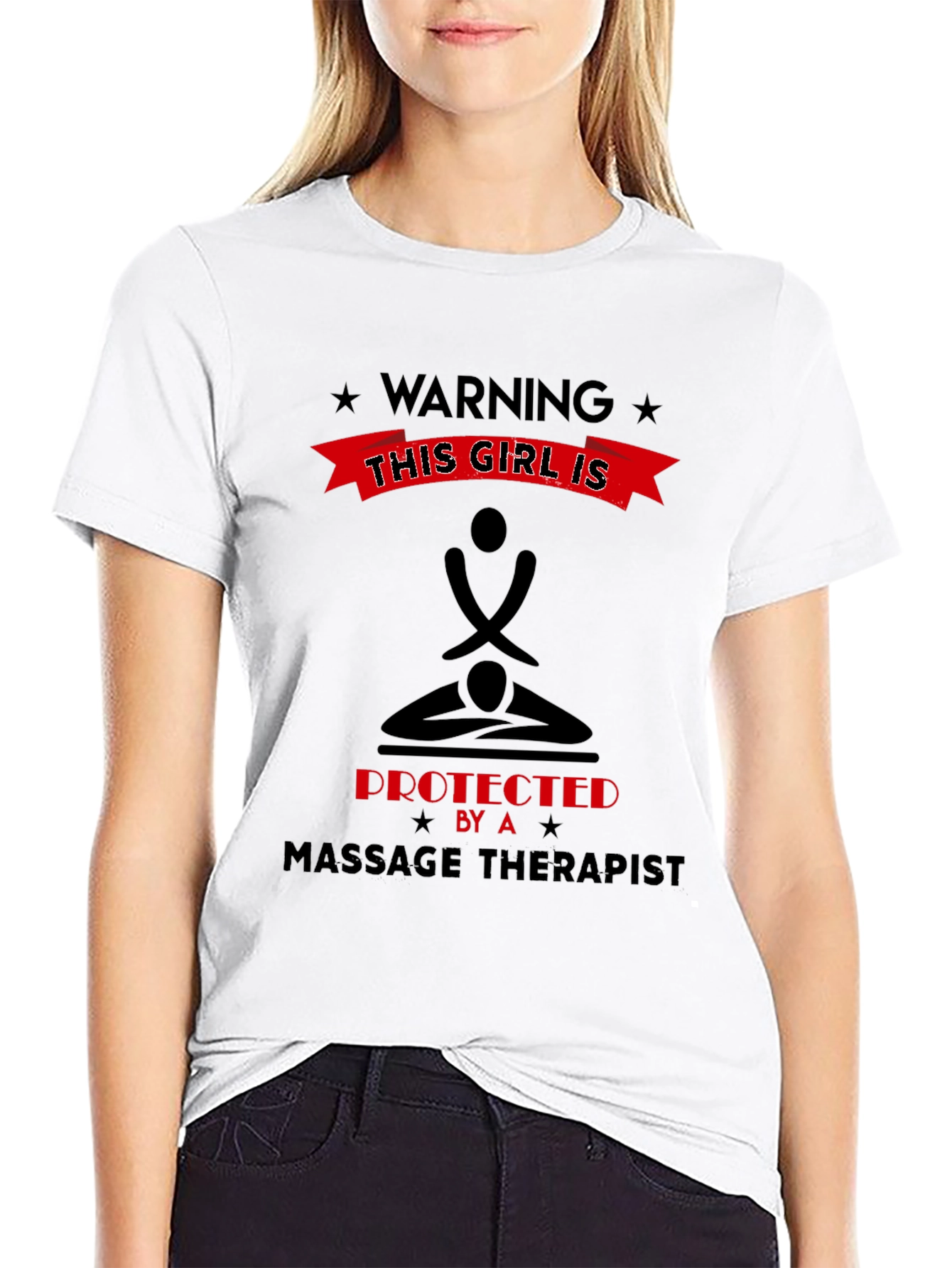 Black Warning Protected By Massage Therapist Graphic Tee view 9