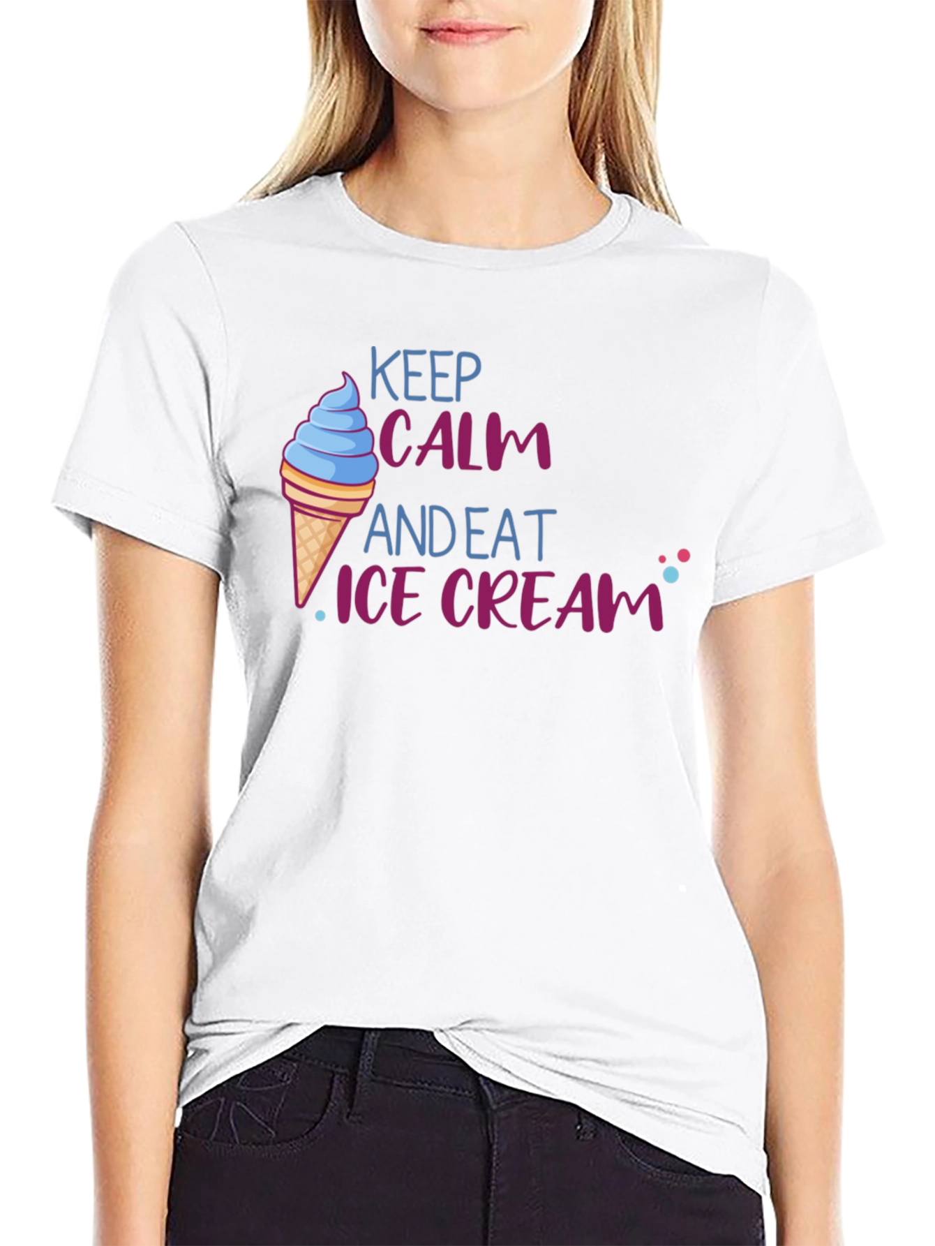 Black Keep Calm and Eat Ice Cream T-Shirt - Fun Novelty Tee view 9