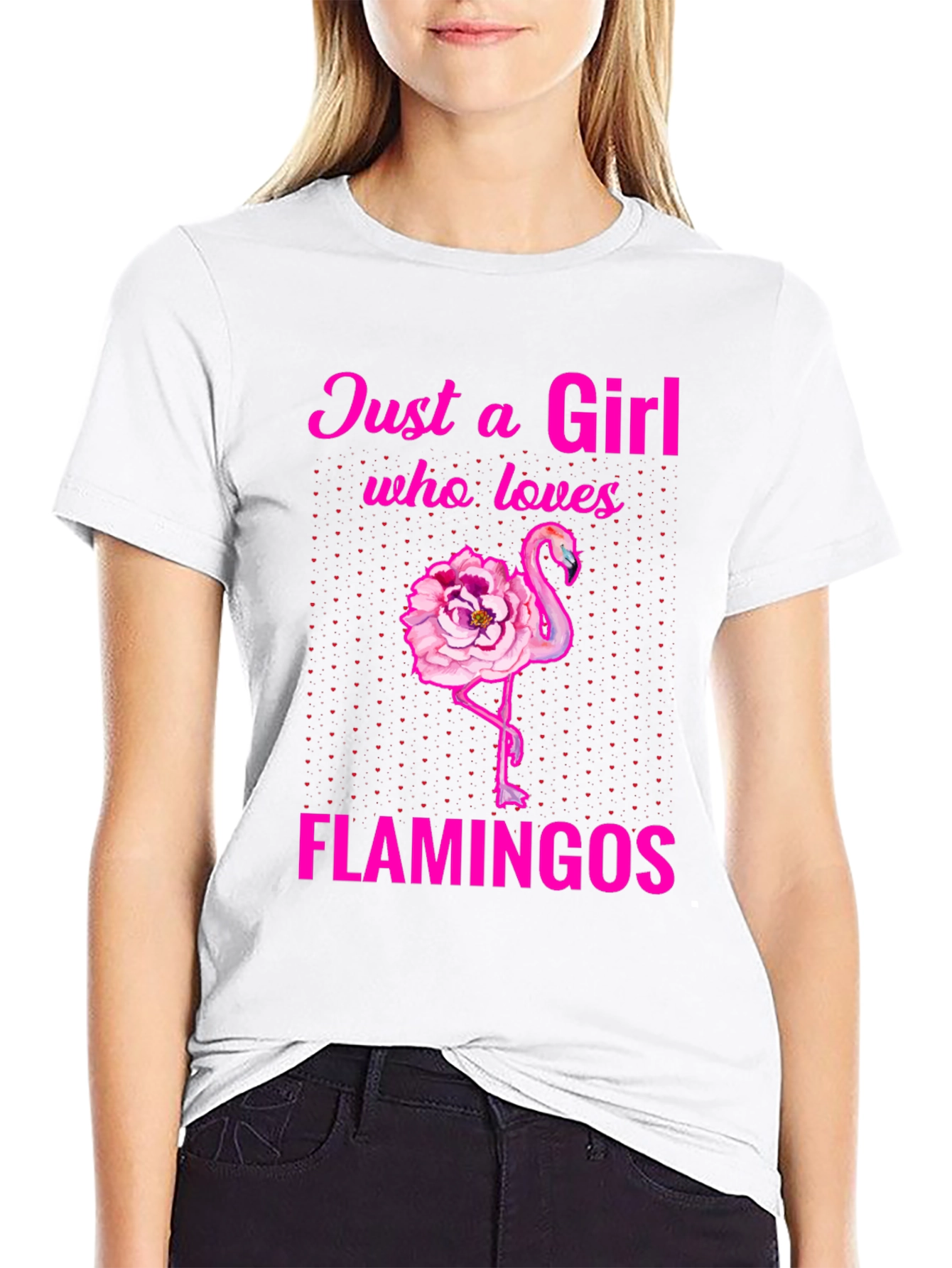 Black Just a Girl Who Loves Flamingos T-Shirt view 9