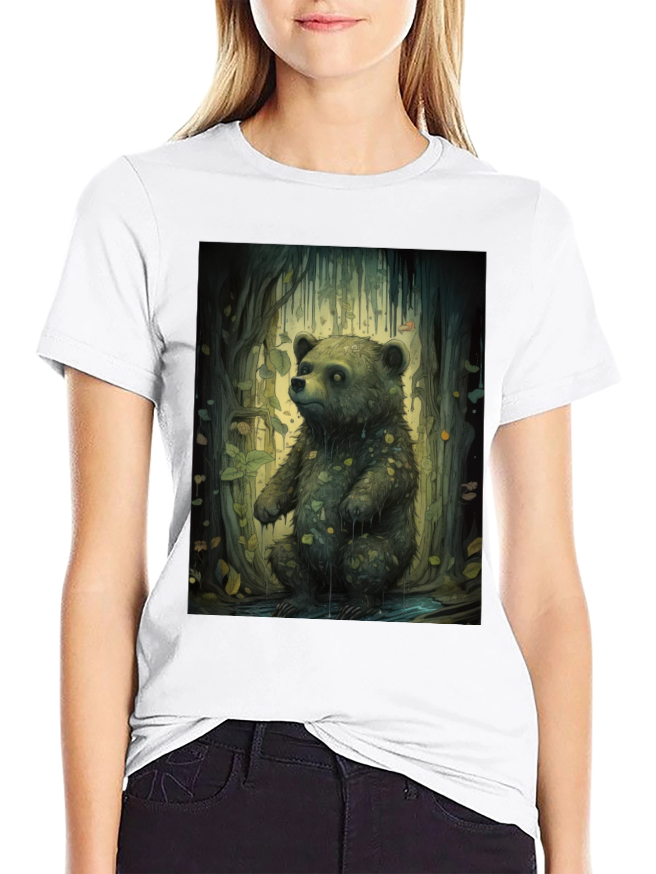 Black Bear Forest Graphic Tee - Nature Inspired Print view 9