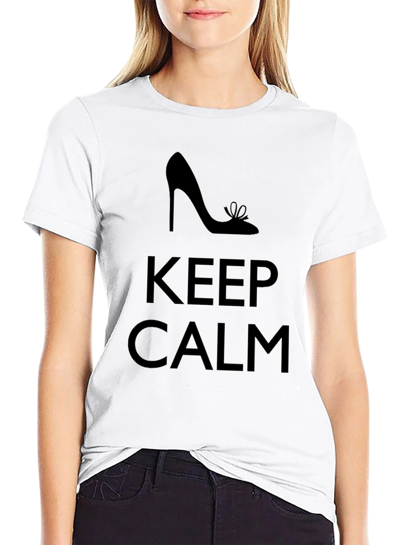 Black Keep Calm High Heel Graphic T-Shirt view 9