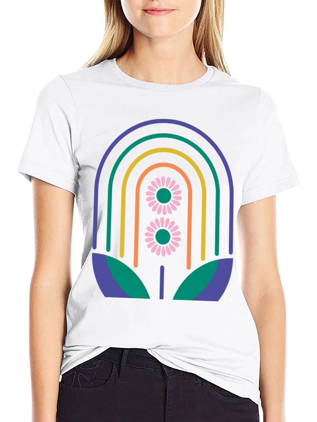 Black Retro Floral Rainbow Graphic Tee view 9