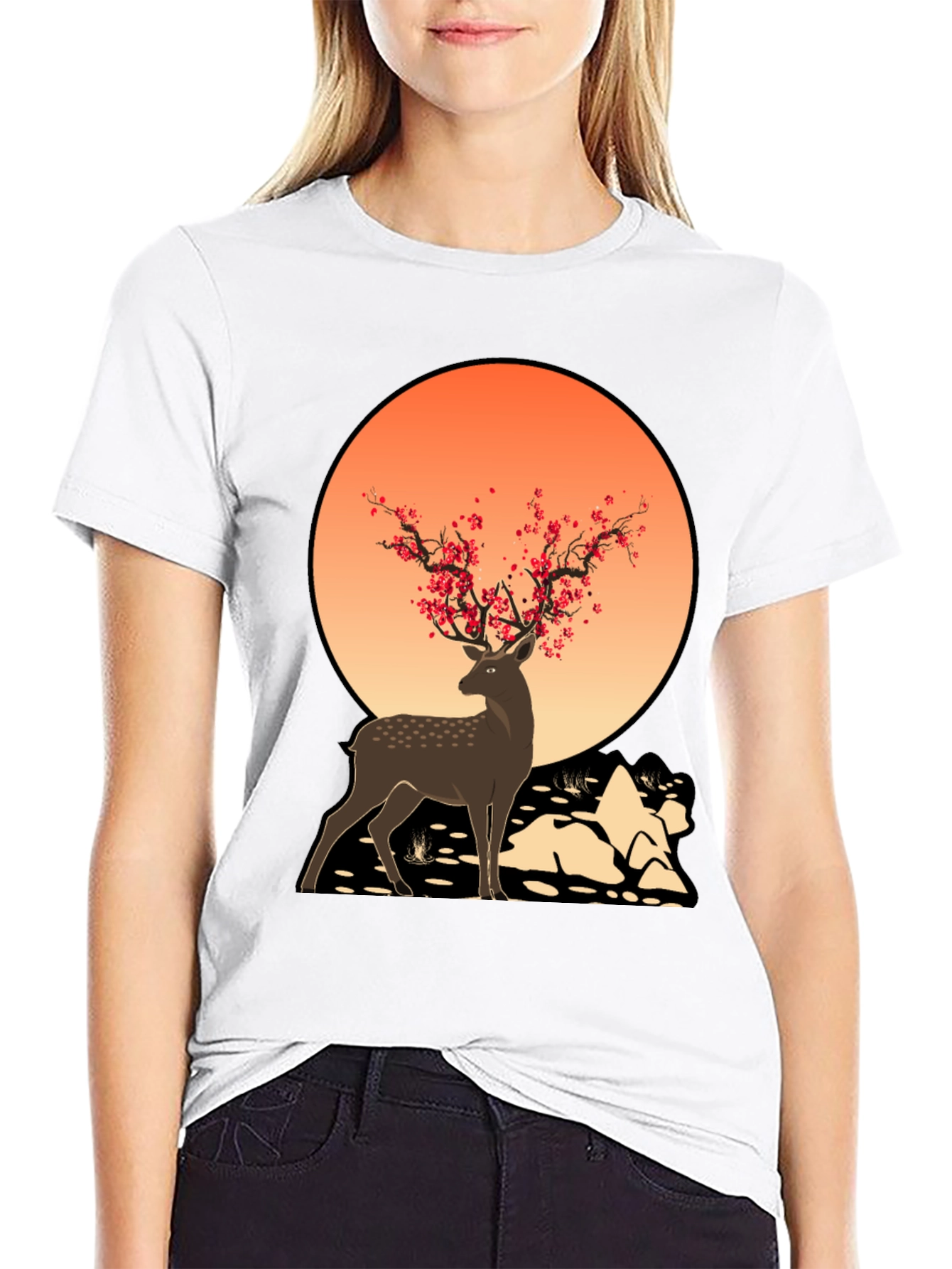 Black Deer and Blossom T-Shirt view 9