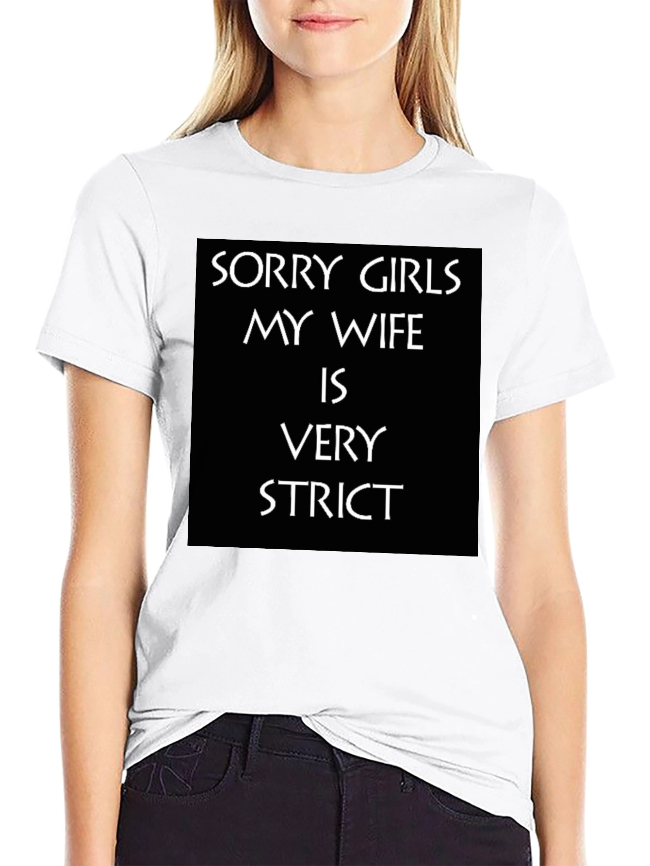 Black Humorous "Strict Wife" Graphic Tee view 9