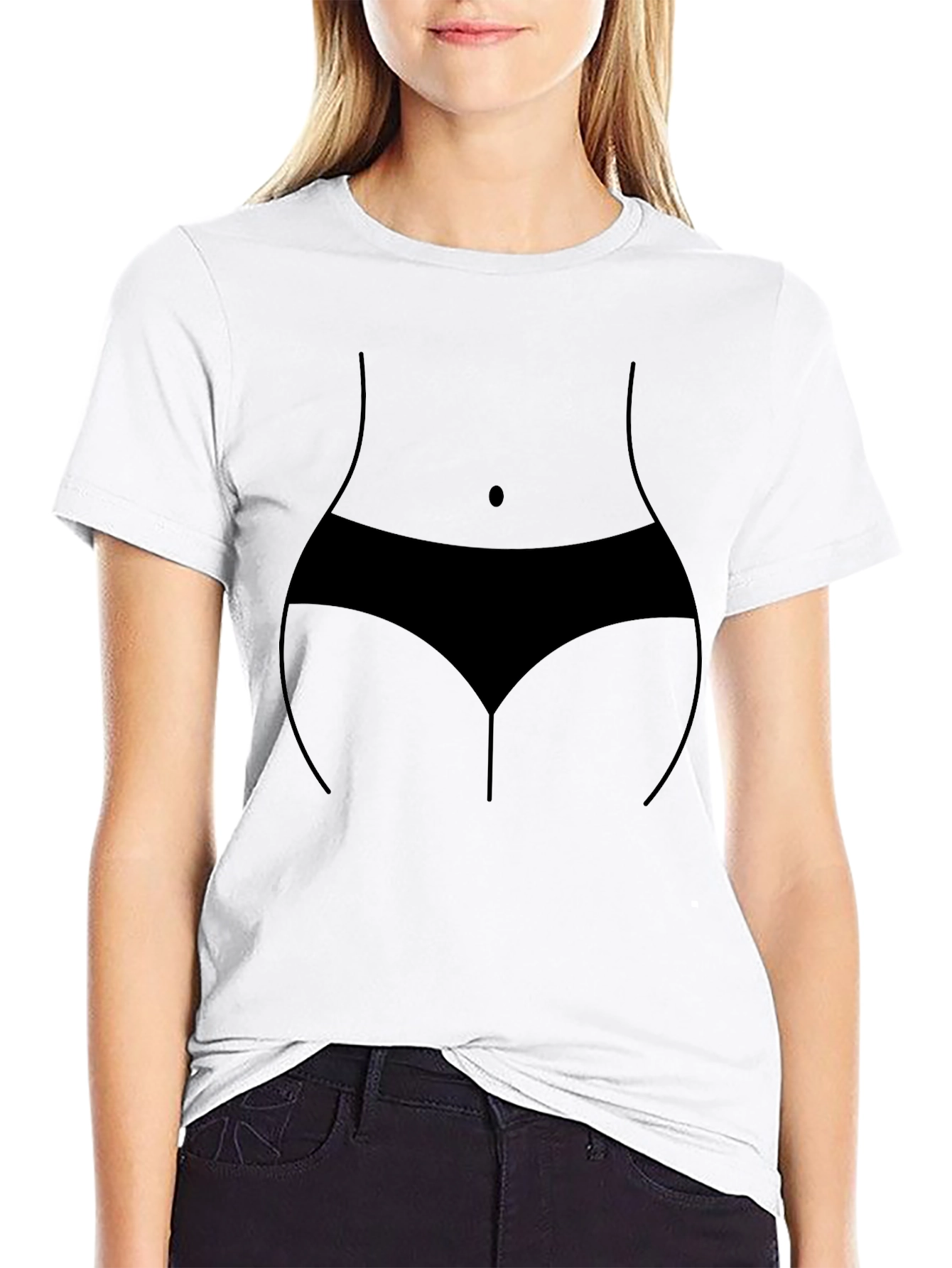 Black Funny Body Outline Graphic Black T-Shirt view 9