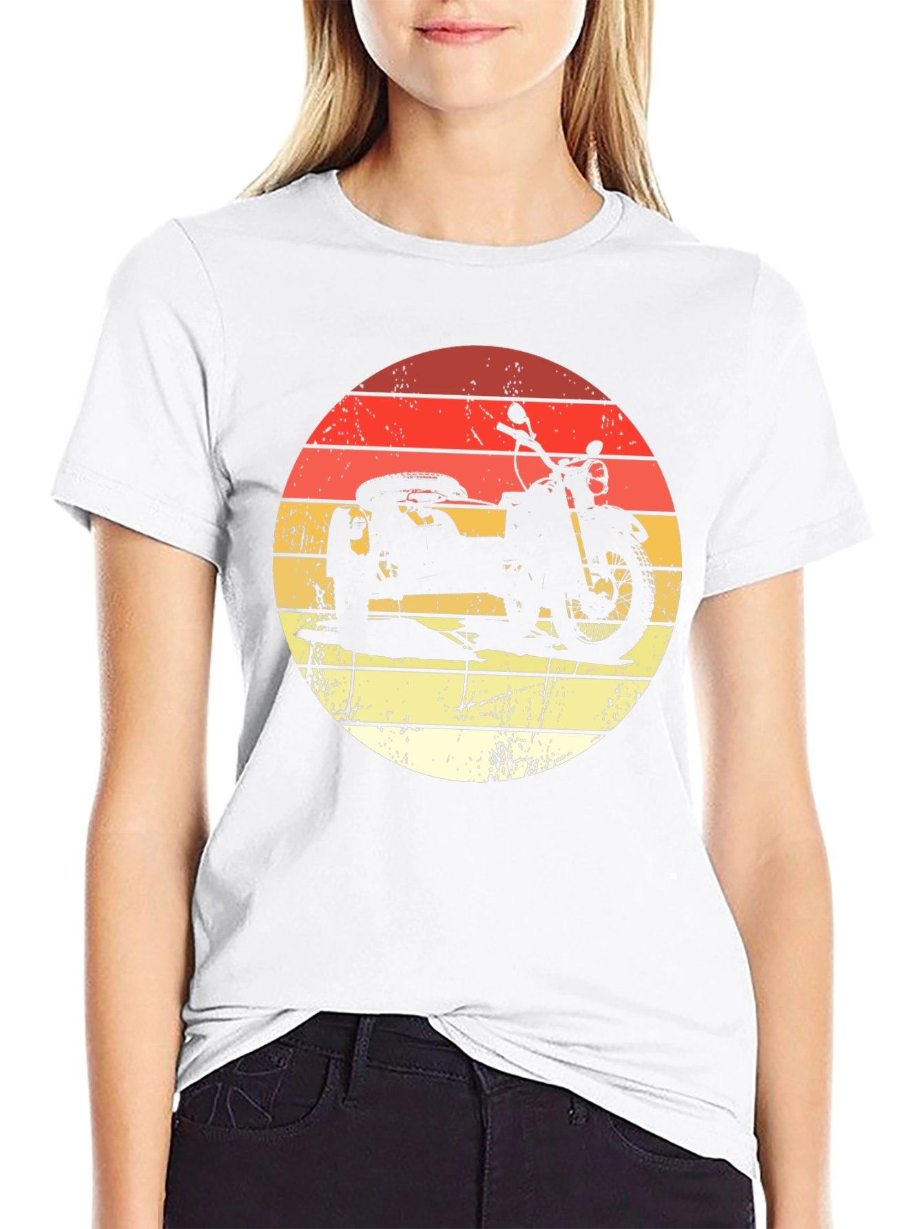 Black Retro Motorcycle & Sidecar Graphic Tee - Black Cotton T-Shirt view 9