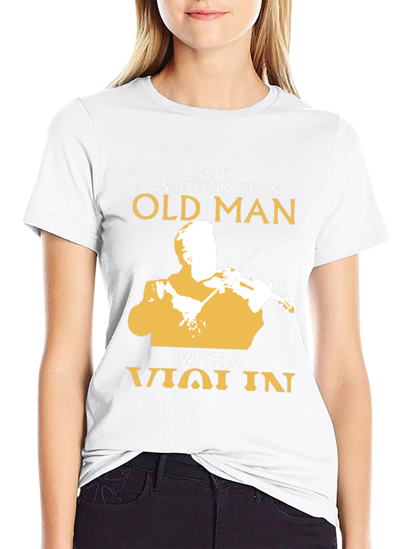 Black Never Underestimate Old Man with Violin Black T-Shirt view 9