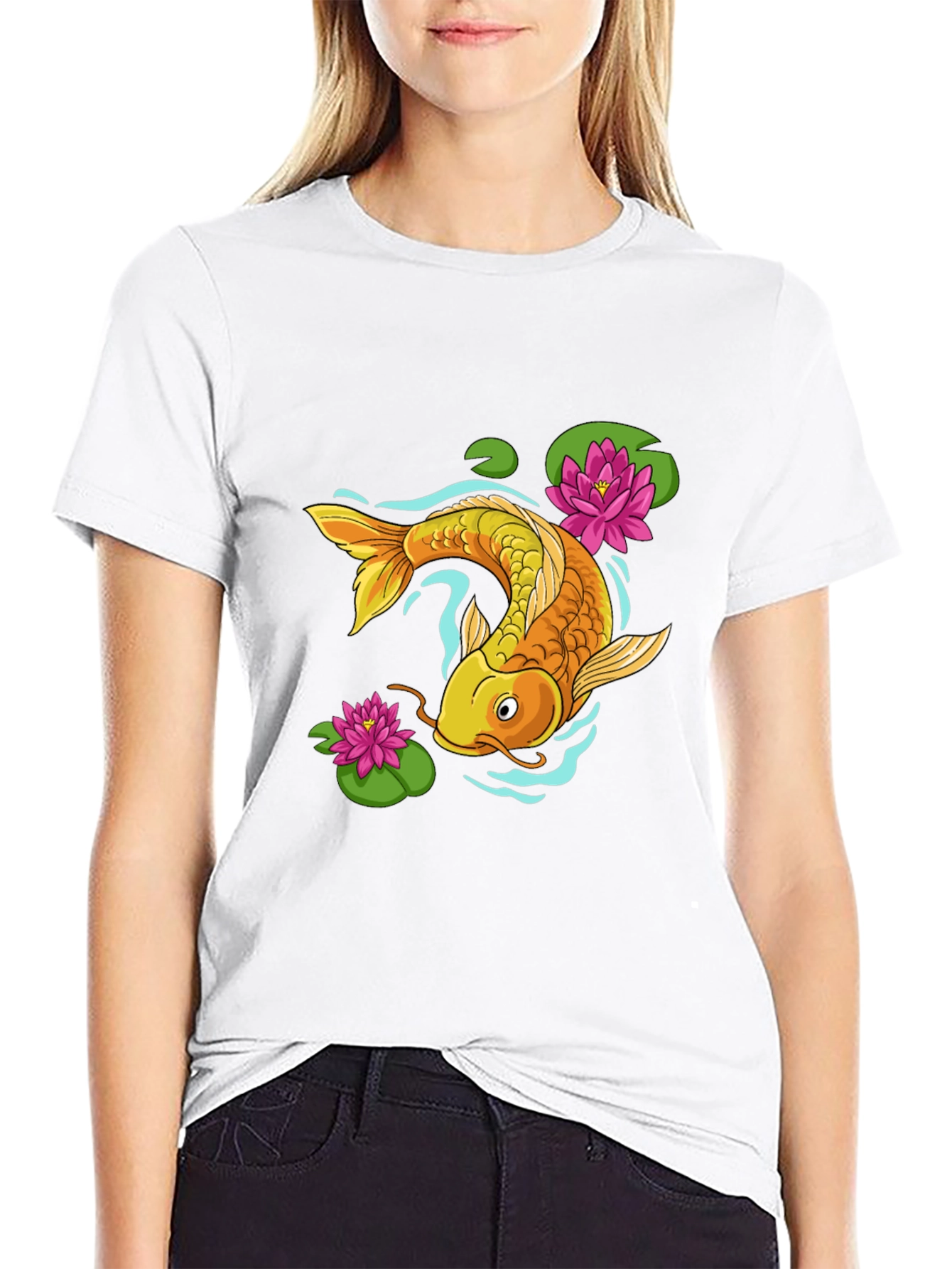 Black Koi Fish Graphic Tee - Black Cotton Blend view 9