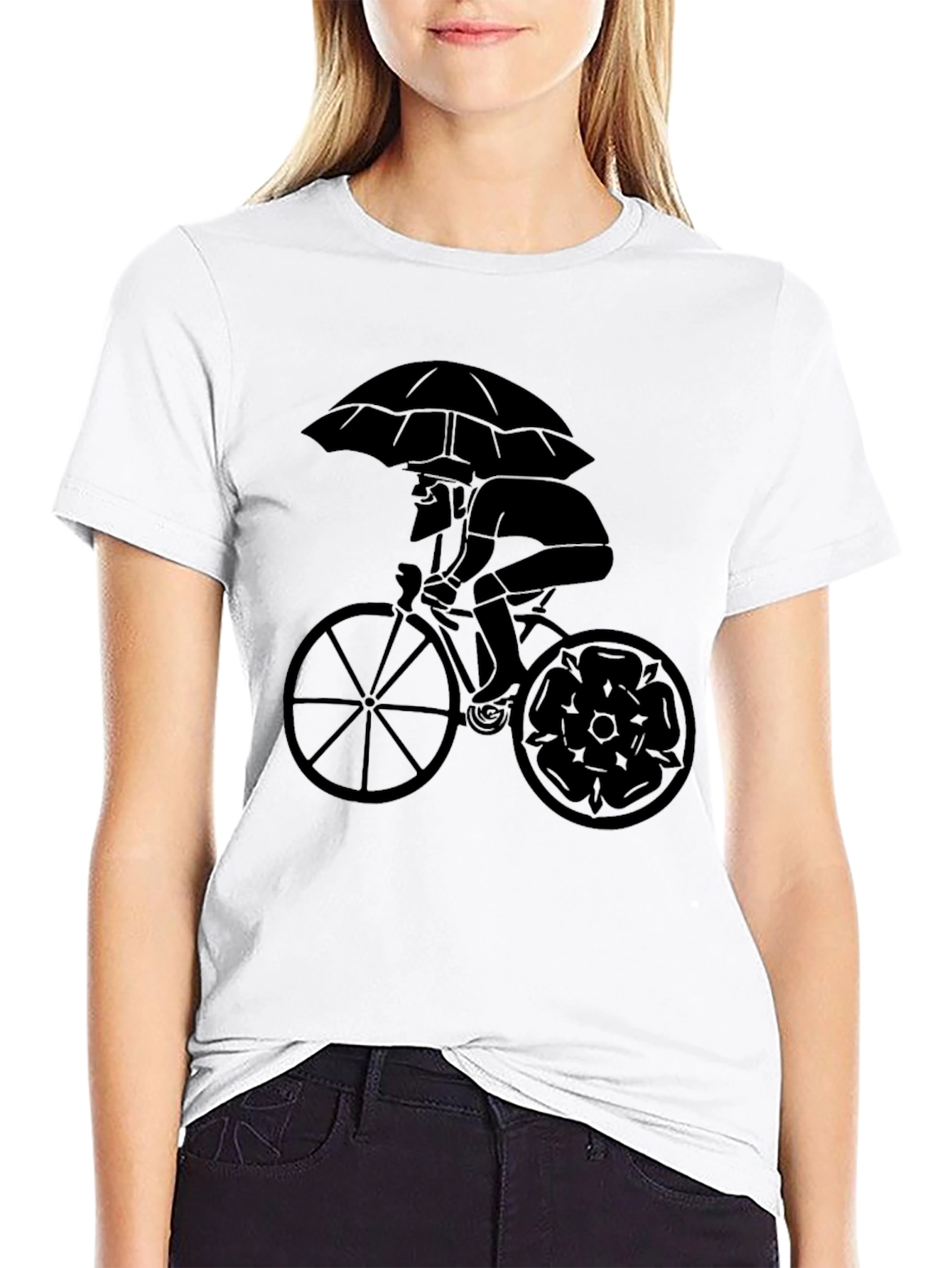 Black Umbrella Cyclist Graphic Tee - Stylish Black T-Shirt view 9
