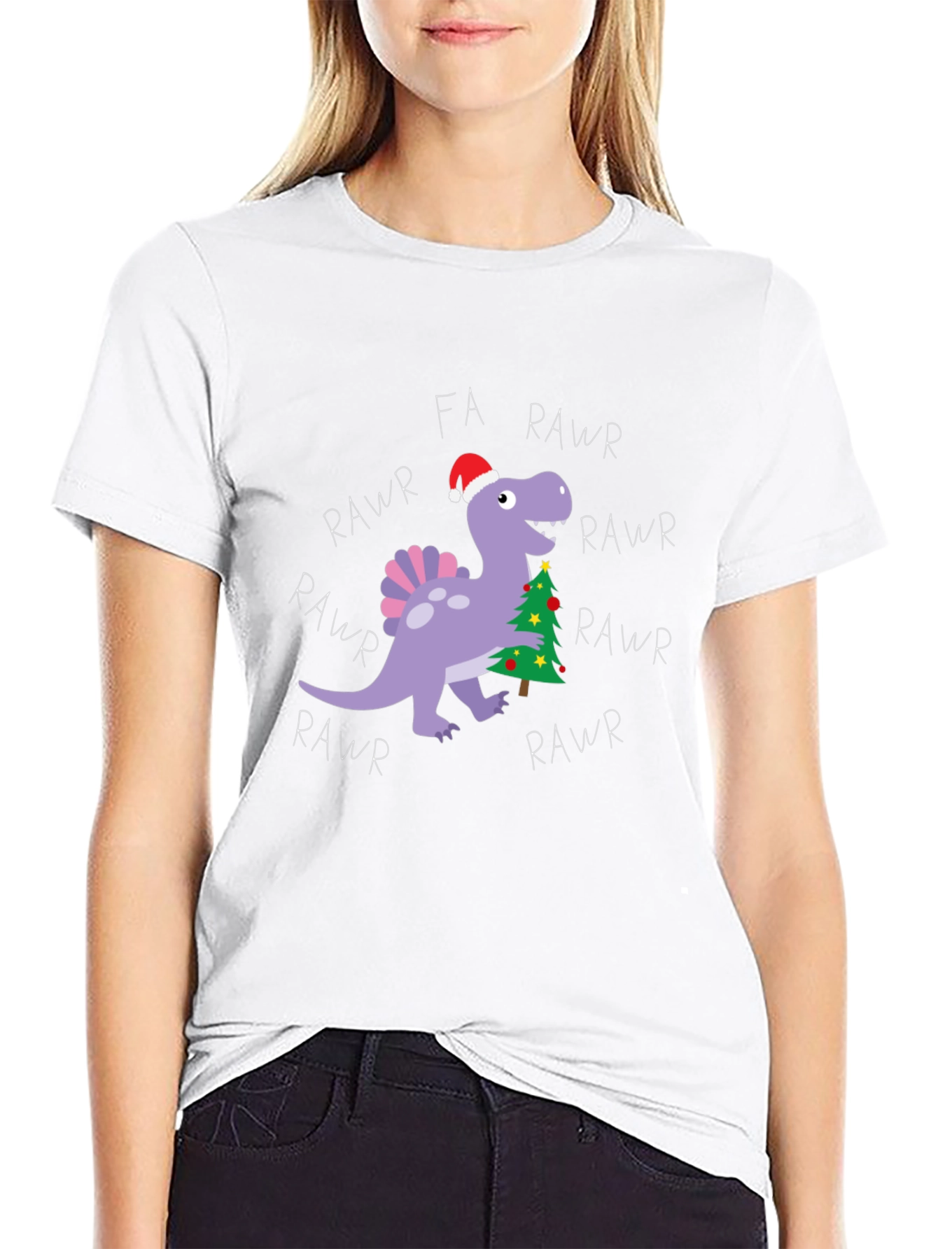 Black Fa Rawr Rawr Dinosaur Christmas T-Shirt view 9