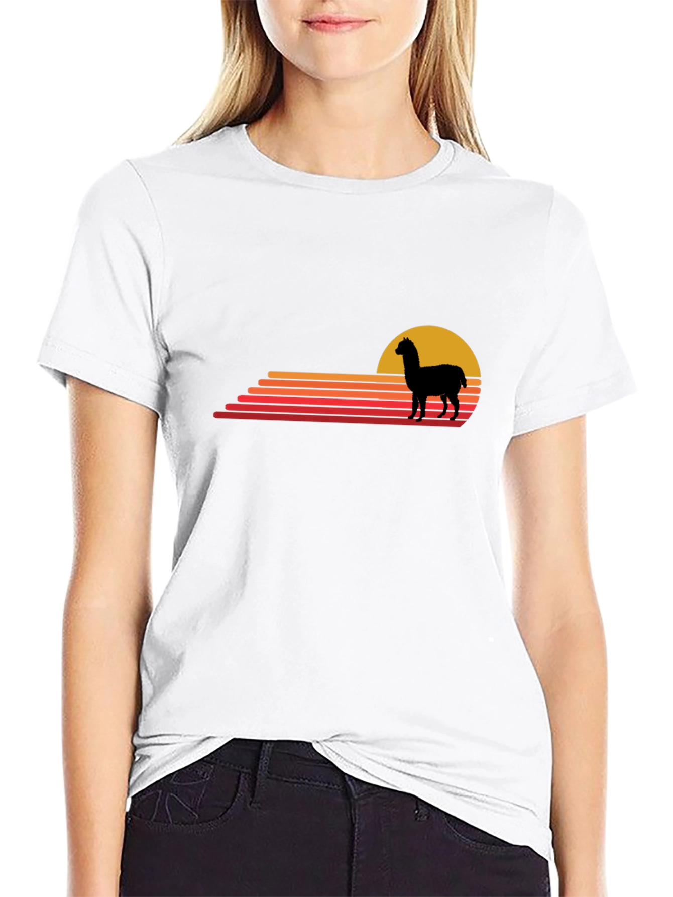 Black Alpaca Sunset Graphic Tee - Retro Style view 9