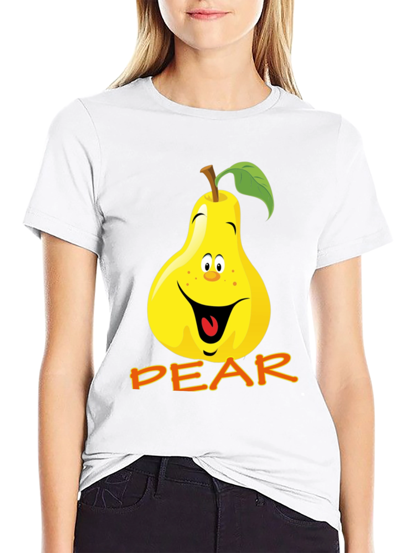 Black Funny Pear Cartoon T-Shirt view 9