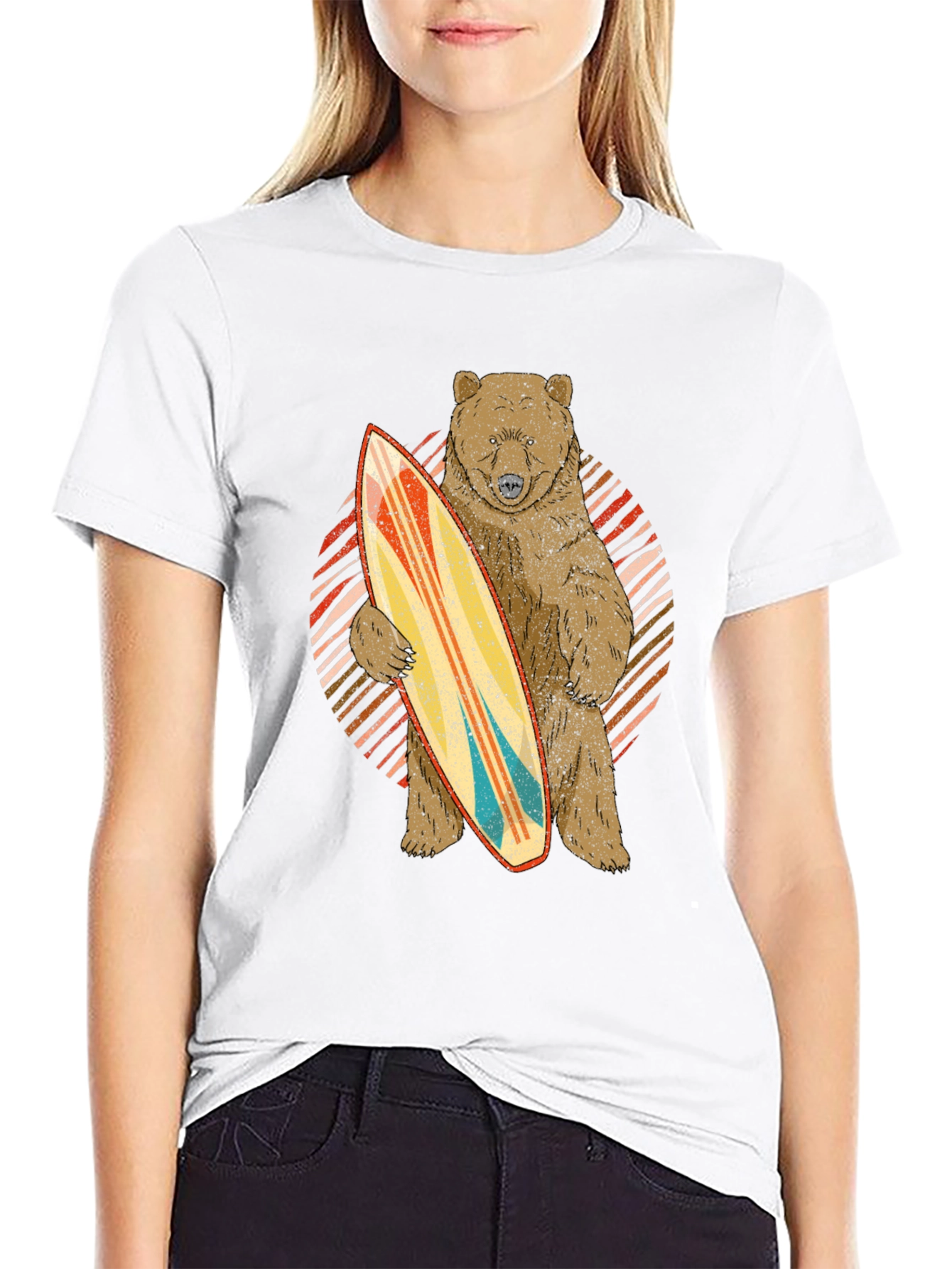 Black Bear with Surfboard Graphic Tee view 9