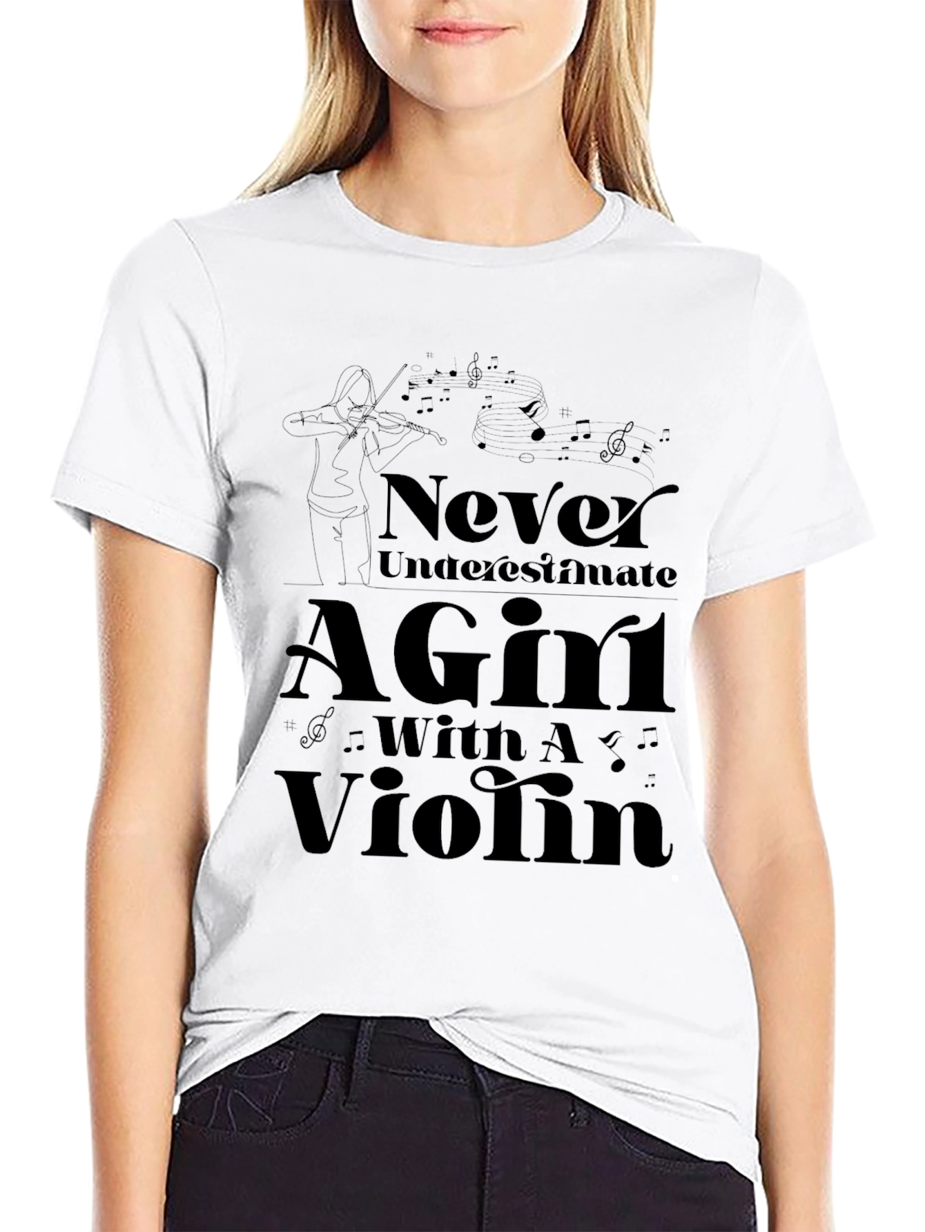 Black Never Underestimate A Girl With A Violin T-Shirt view 9