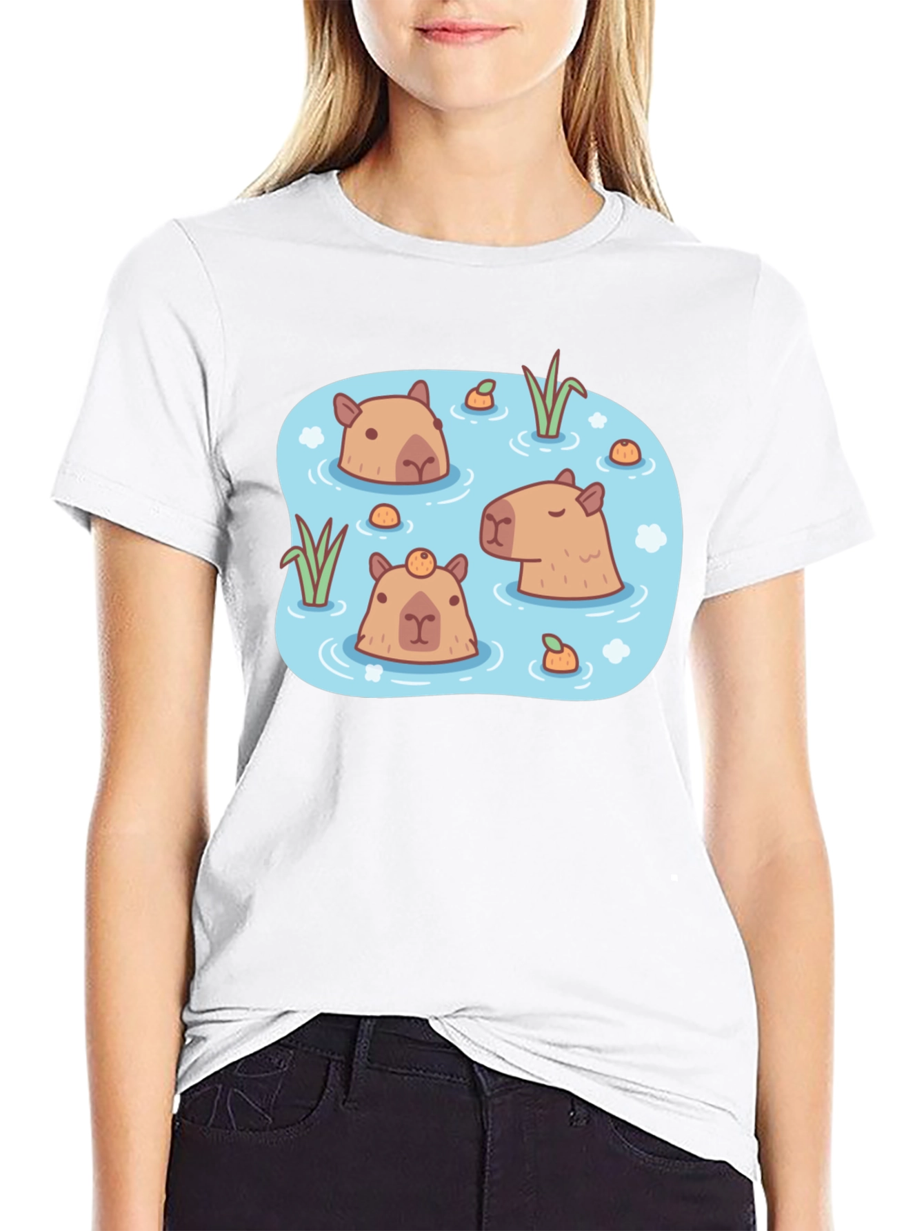 Black Capybara Pond T-Shirt - Relaxed Aquatic Design view 9