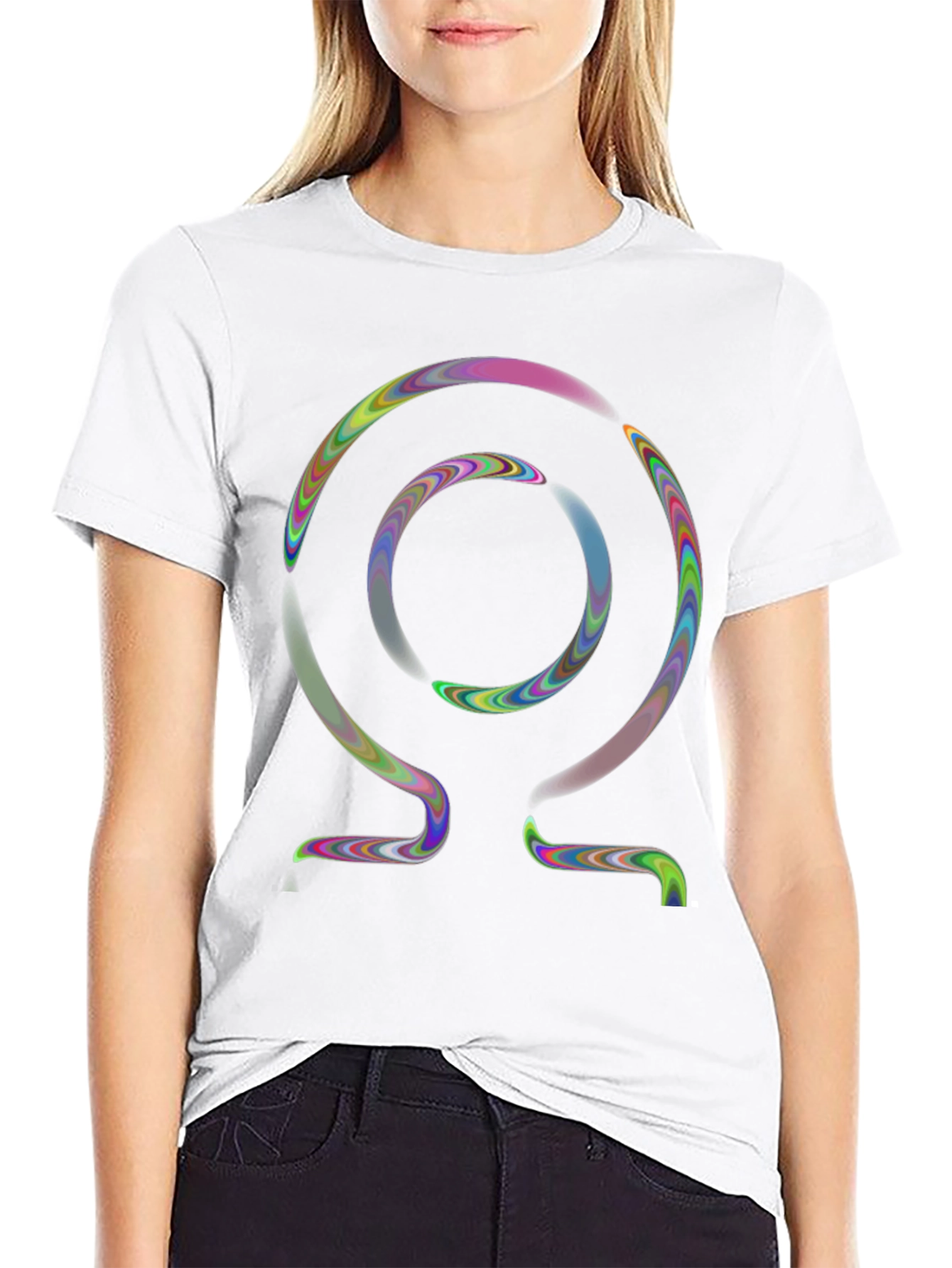 Black Abstract Omega Symbol T-Shirt view 9