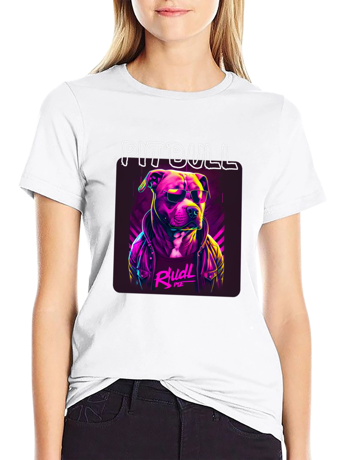 Black Cool Pitbull Graphic Tee - Black Cotton T-Shirt view 9