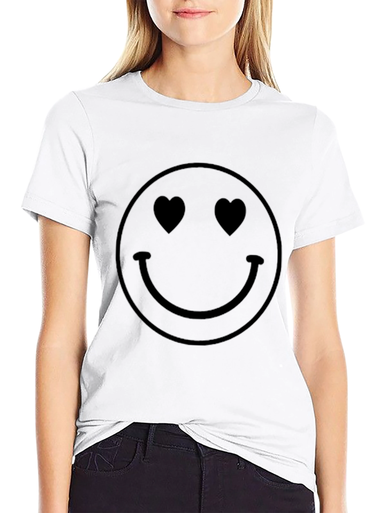 Black Smiley Face Heart Eyes Graphic Tee - Black view 9