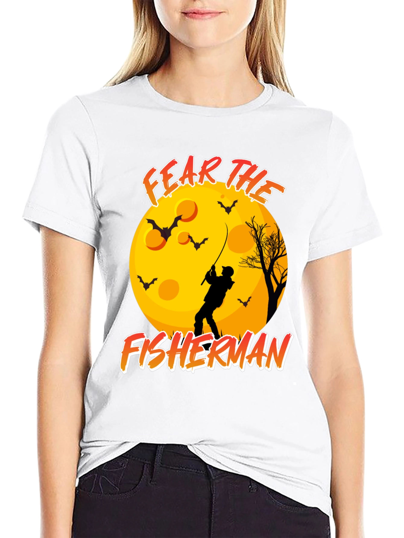 Black Fear the Fisherman Black T-Shirt Halloween Moon Bats view 9