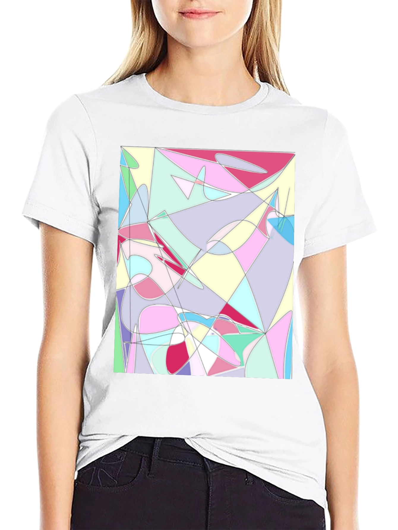 Black Abstract Geometric Print Black T-Shirt view 9