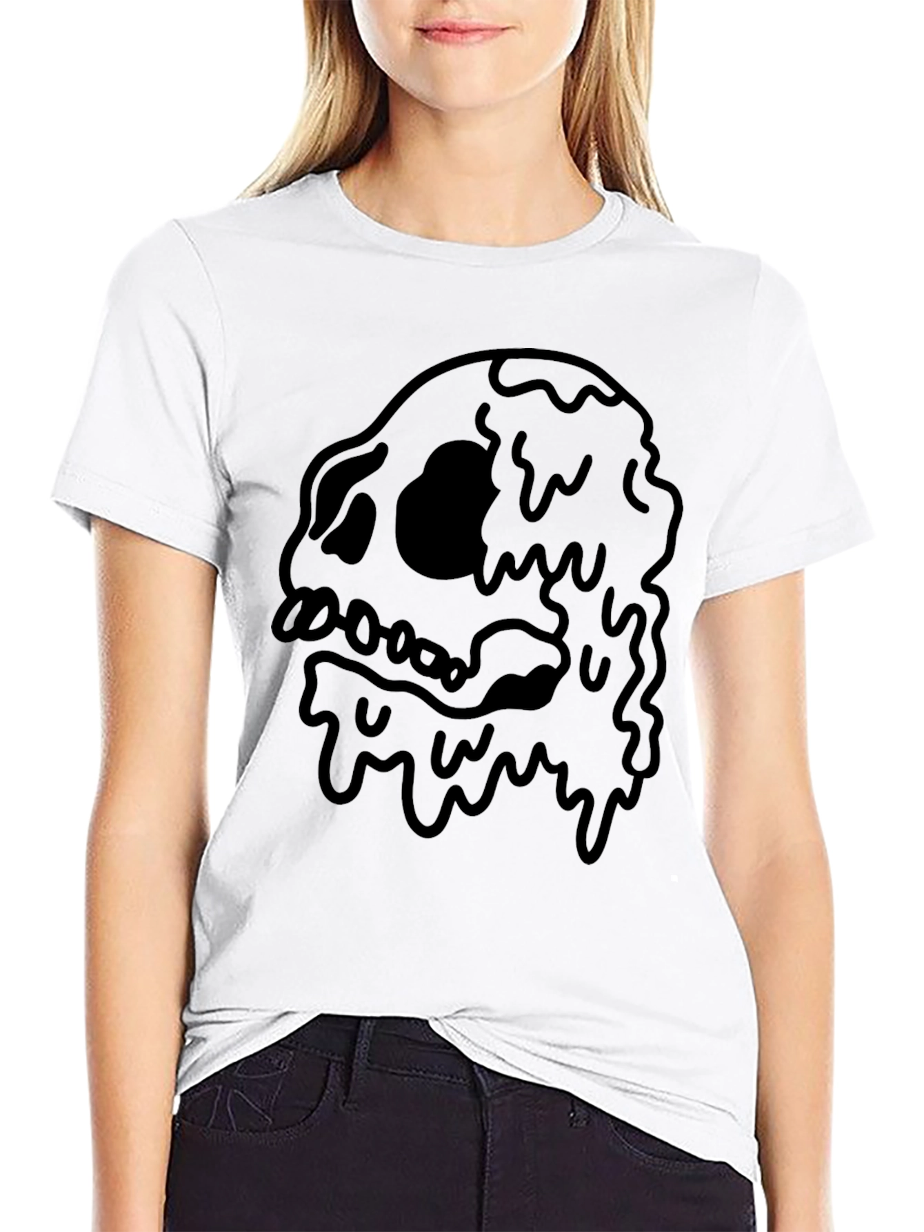 Black Men's Black T-Shirt with Dripping Skull Graphic view 9