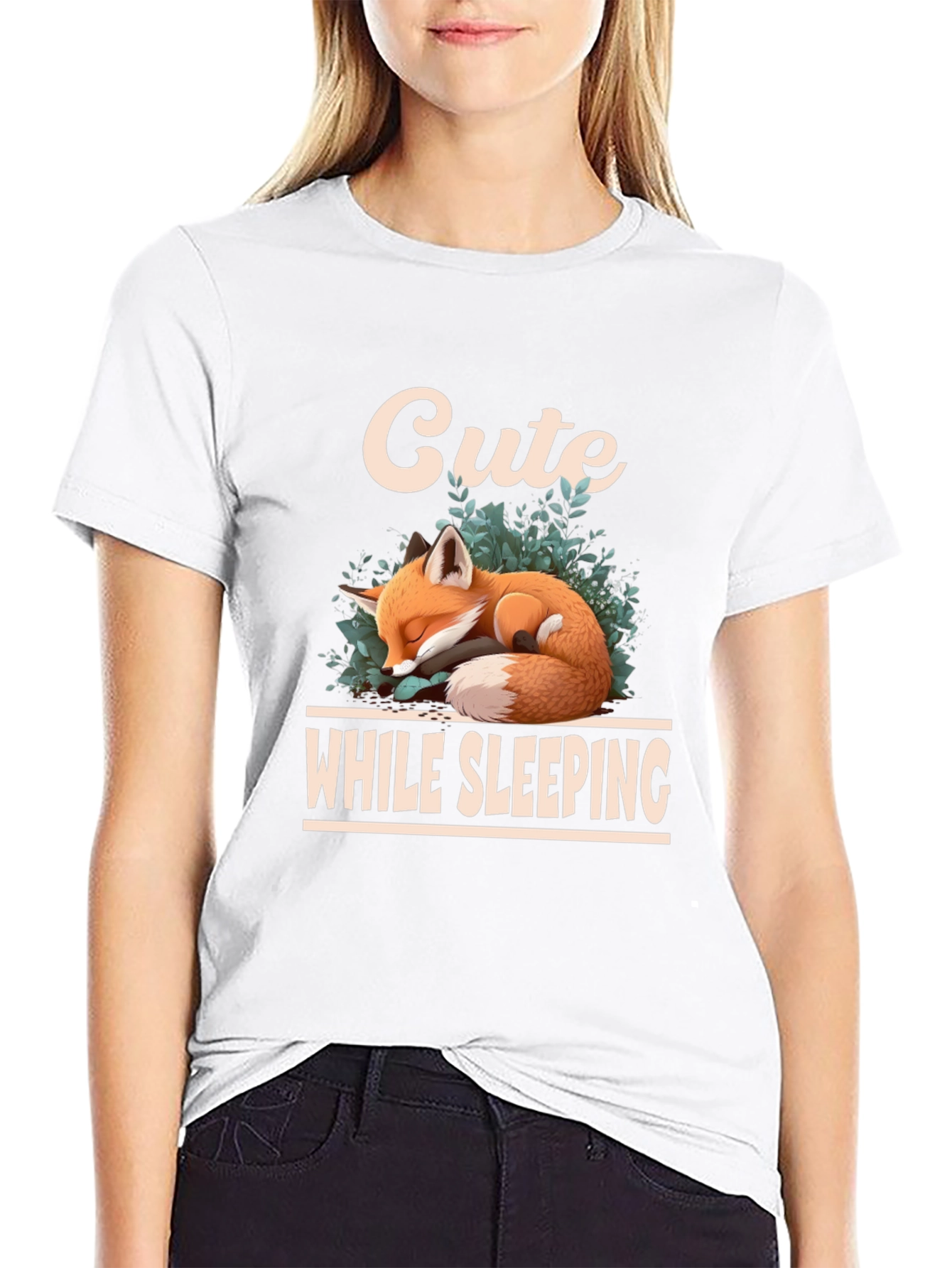 Black Cute Sleeping Fox Graphic T-Shirt view 9