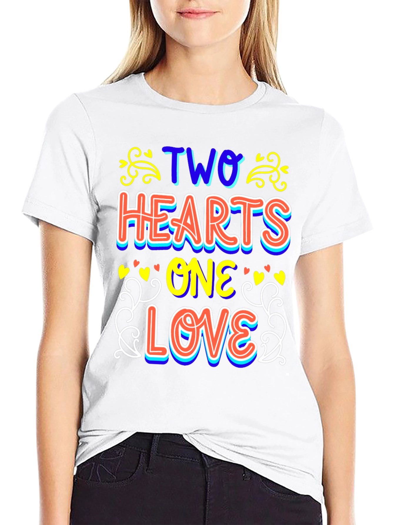 Black Two Hearts One Love Black T-Shirt view 9