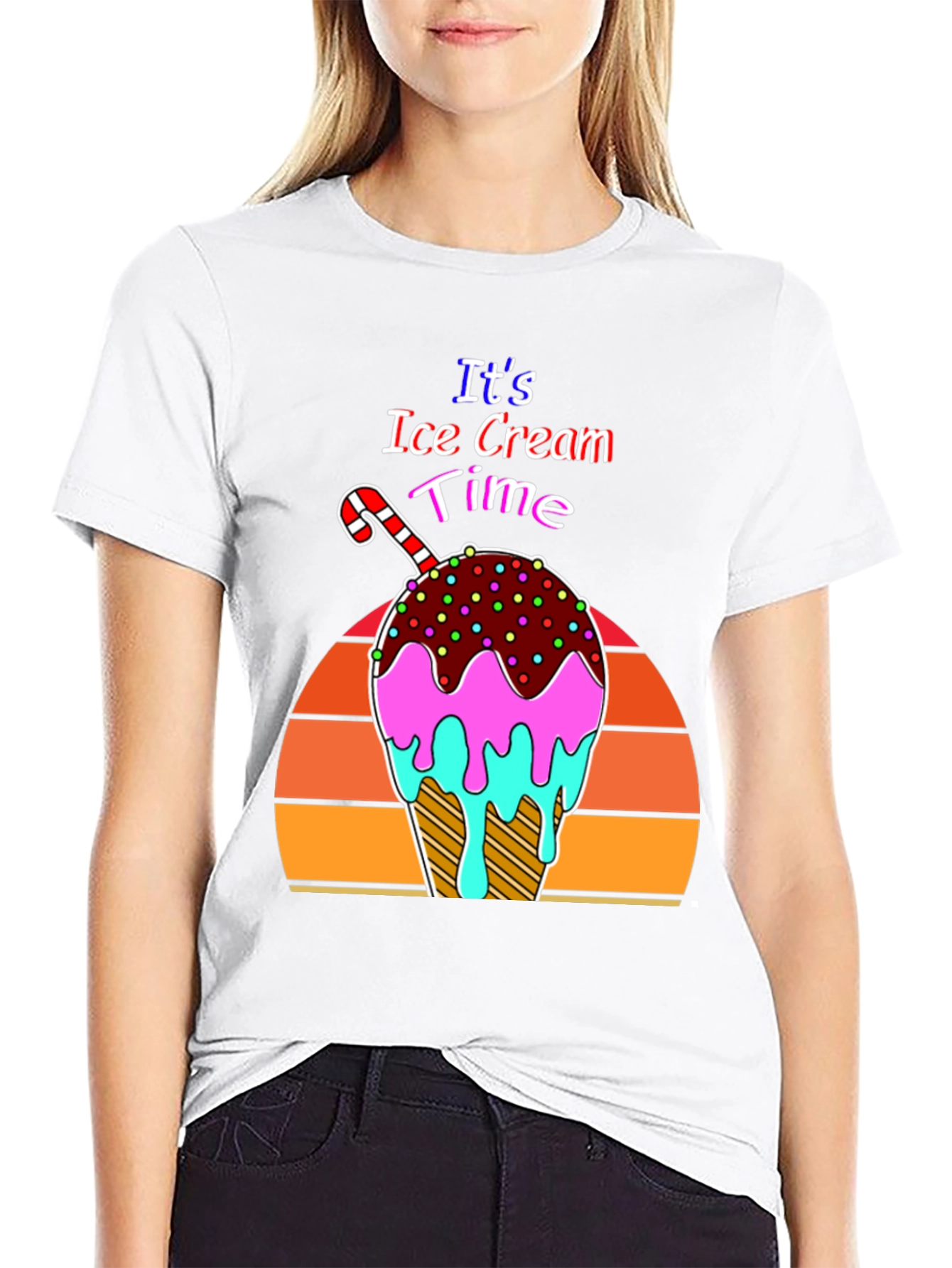 Black It's Ice Cream Time Retro T-Shirt view 9