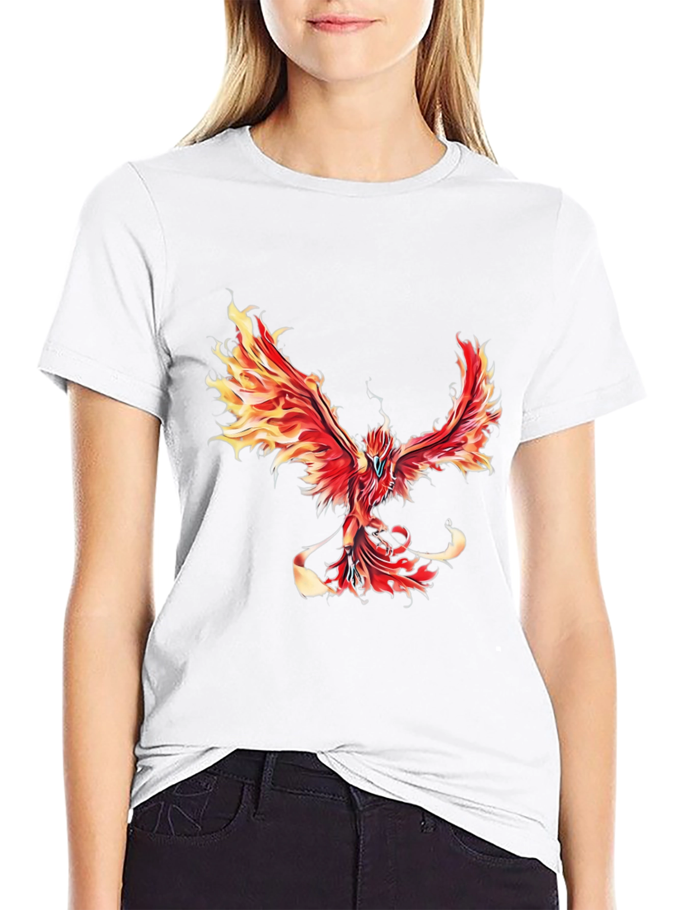 Black Fiery Phoenix Graphic Tee - Black Cotton Blend view 9