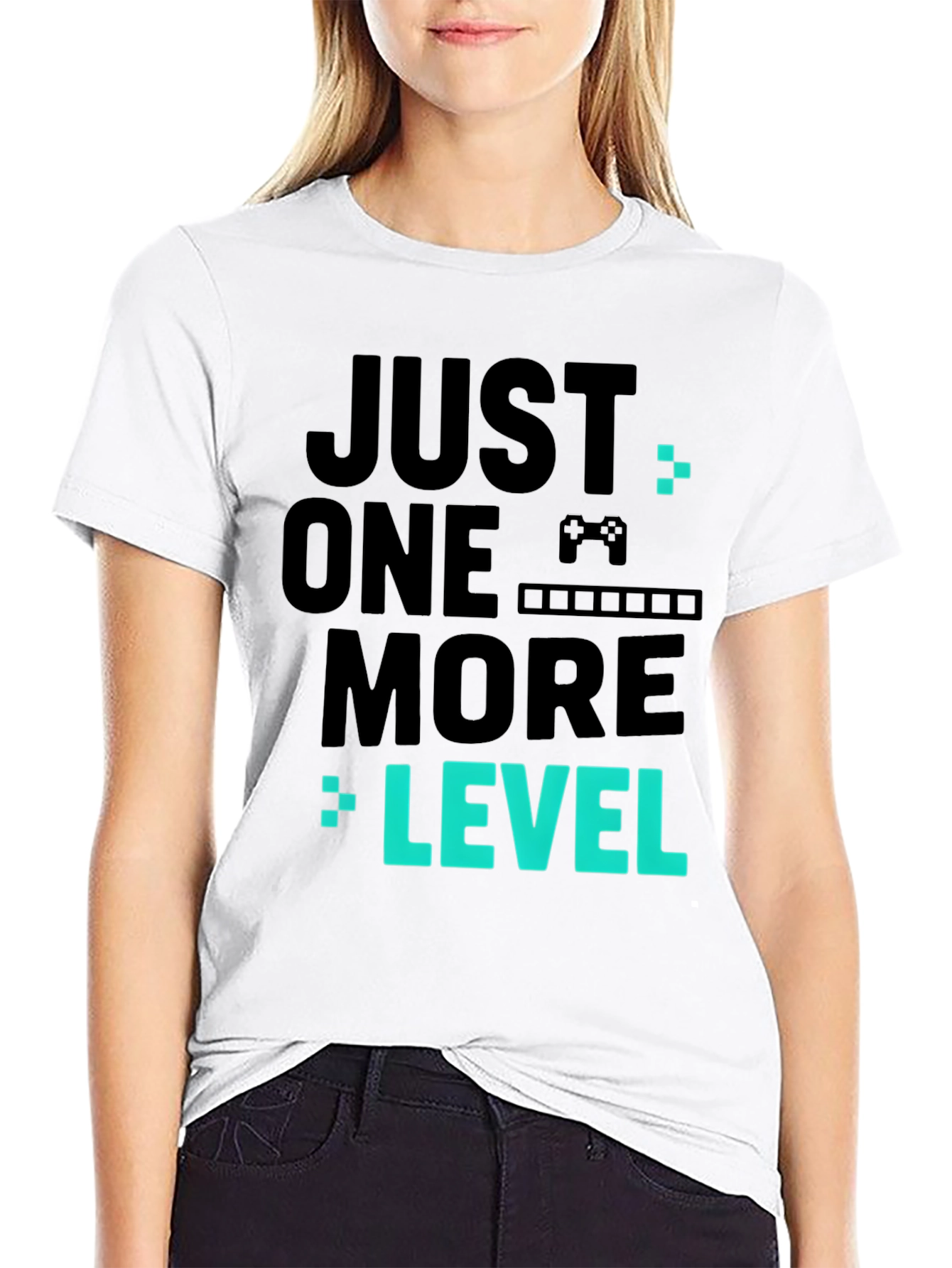 Black Just One More Level Black Gaming T-Shirt view 9