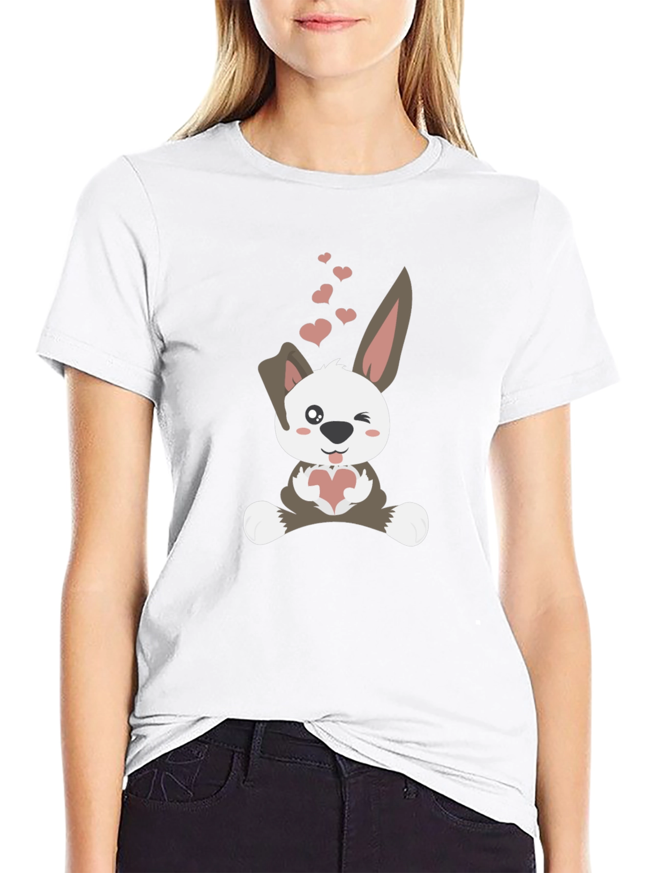 Black Cute Bunny Valentine's Day T-Shirt view 9