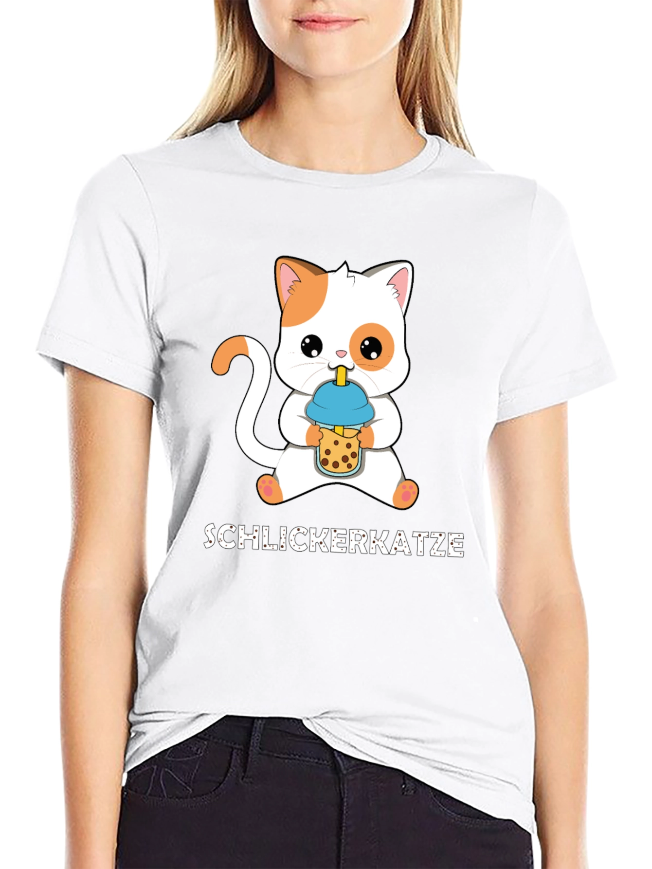 Black Schlickerkatze Cat Boba Tea T-Shirt view 9